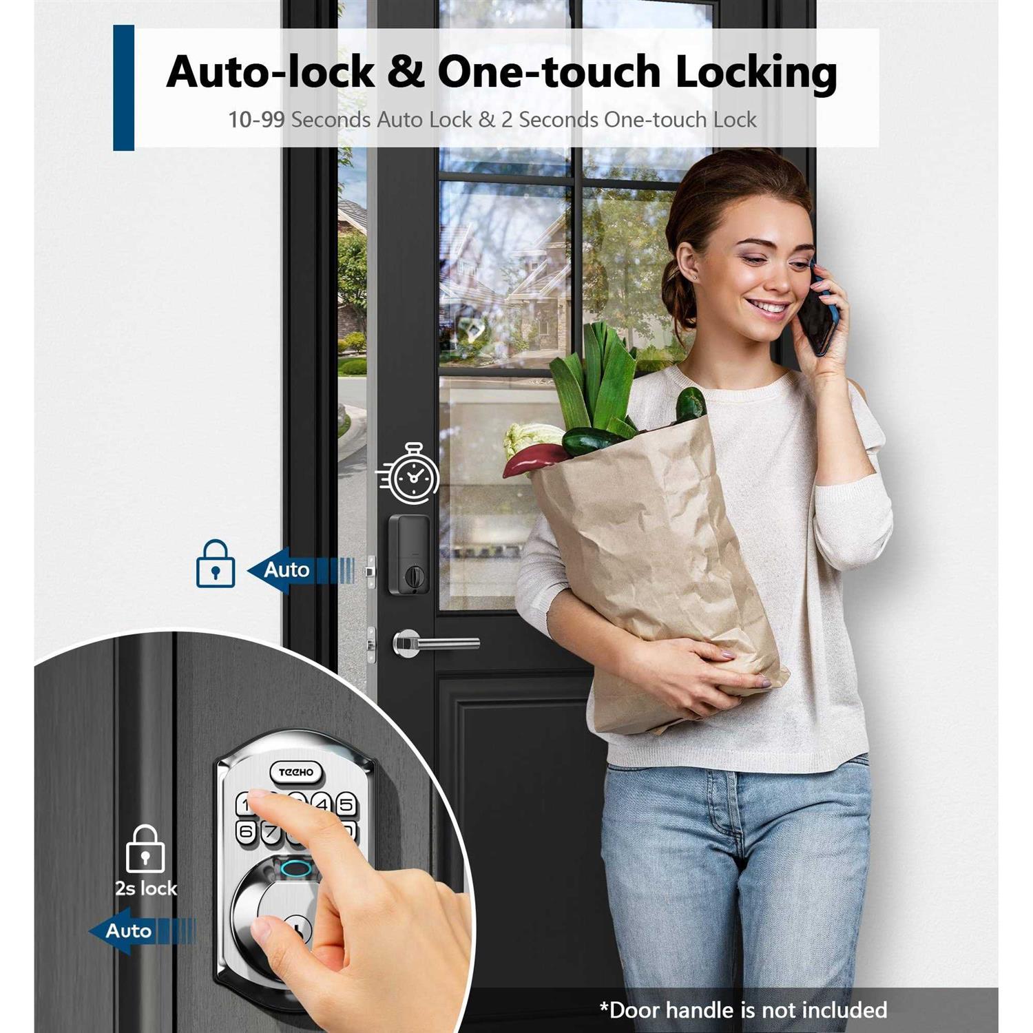 Teeho Keyless Entry Door Lock Keypad Electronic Smart Deadbolt Front Door Satin Nickel - MT - Mrs Treak