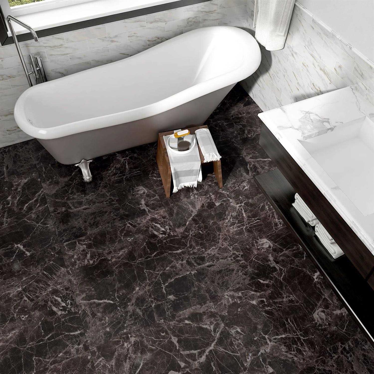 Westick Black Peel and Stick Floor Tile Waterproof Bathroom Vinyl Peel and Stick Tiles Floor Stick on Floor Tile Peel and Stick Flooring - MT - Mrs Treak
