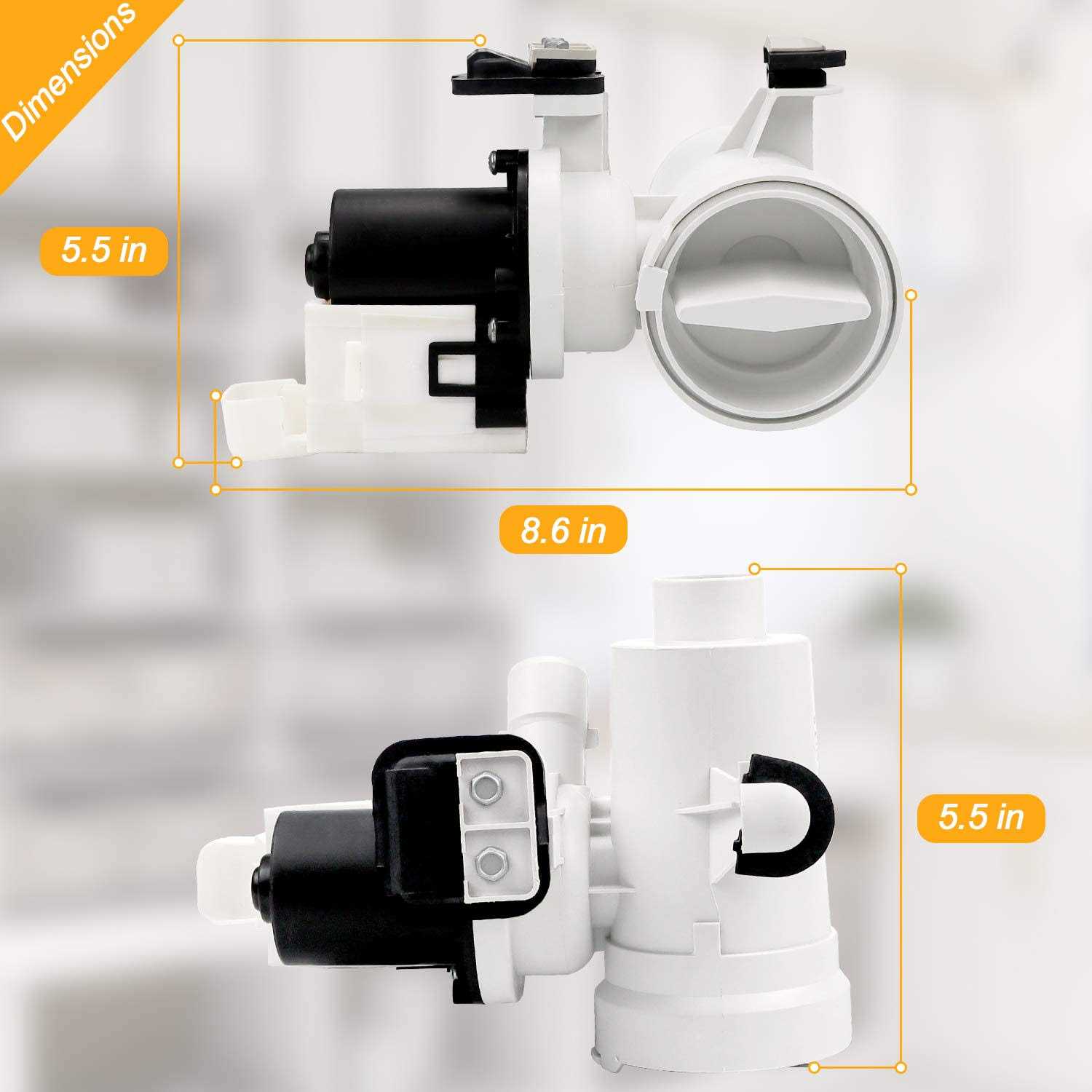 TOMOON Updated W10536347 Washer Drain Pump Assembly with 3 Mounting Screws -Exact for Whirlpool Cabrio, Kenmore Oasis, and Maytag Bravos model washing - MT - Mrs Treak