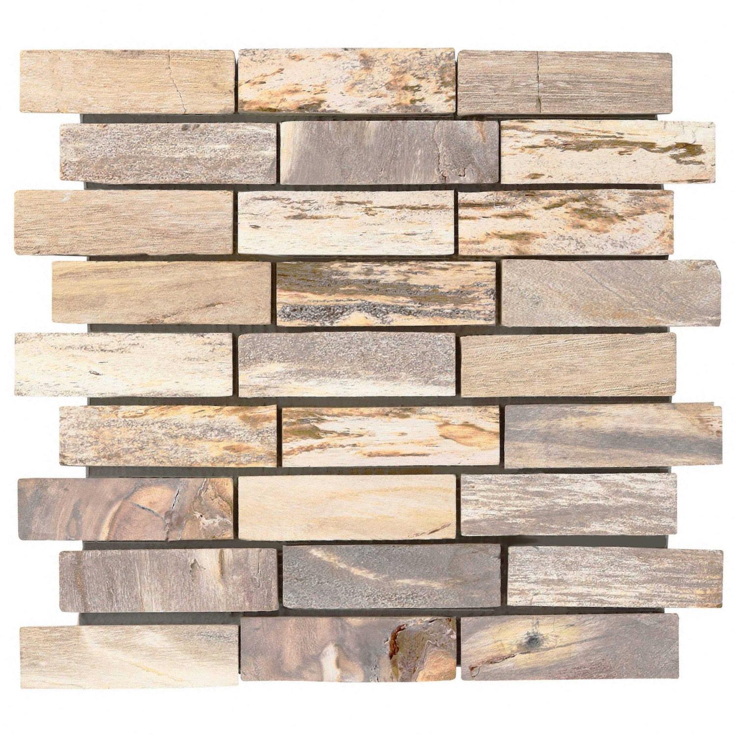 Dixiewood Basketweave Brown 12 x 12 Petrified Wood Floor and Wall Mosaic Tile Ivy Hill Tile - MT - Mrs Treak