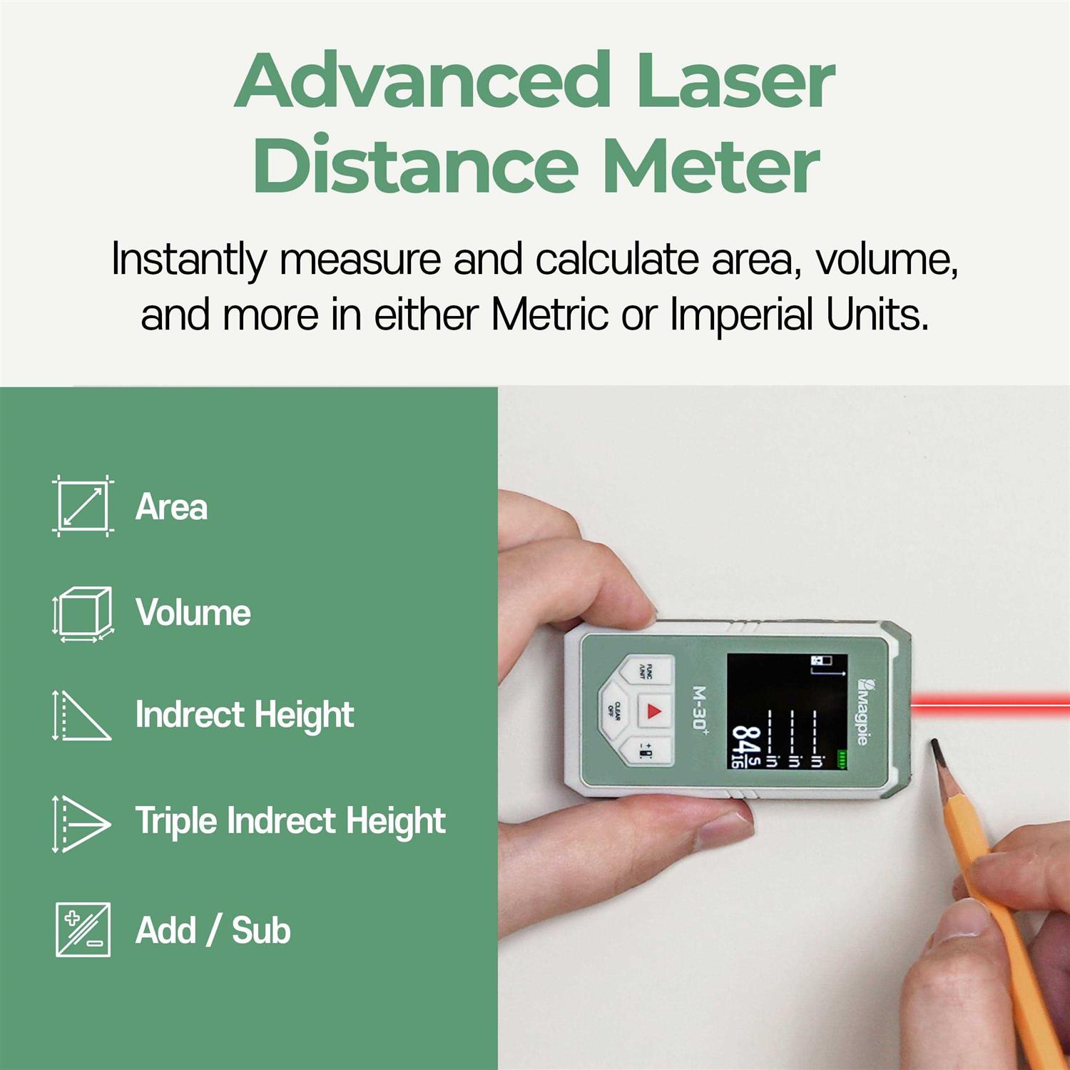 Magpie Tech M-30+ 98 Feet Compact Pocket Laser Distance Meter Digital Tape - MT - Mrs Treak