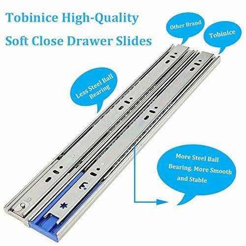 Tobinice 6 Pairs Hardware 3-Section Side Mount Soft Close Full Extension Ball Bearing Drawer Slides,100 LB Capacity Drawer - MT - Mrs Treak