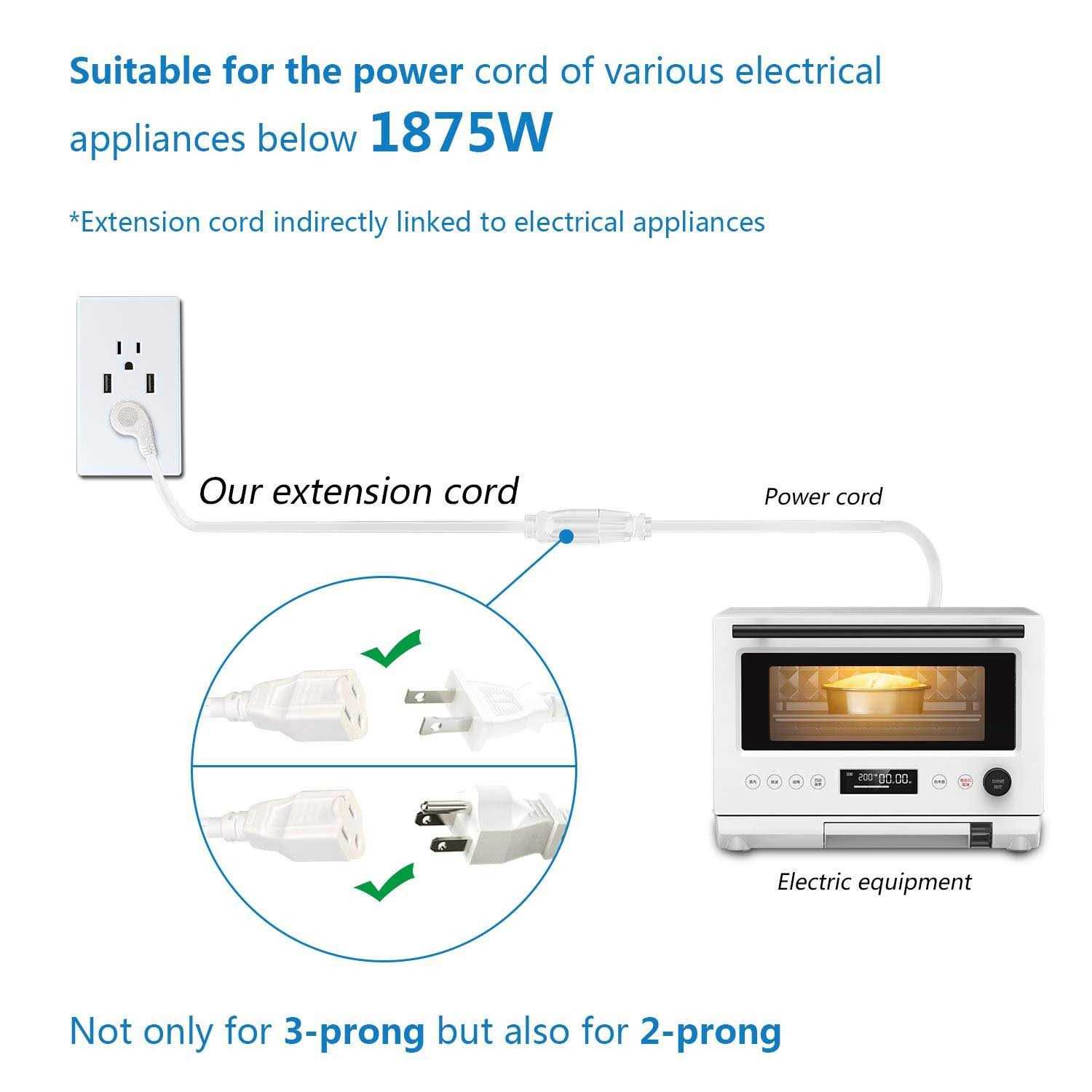 Firmerst 1875w Flat Plug Extension Cord 1 Foot - MT - Mrs Treak