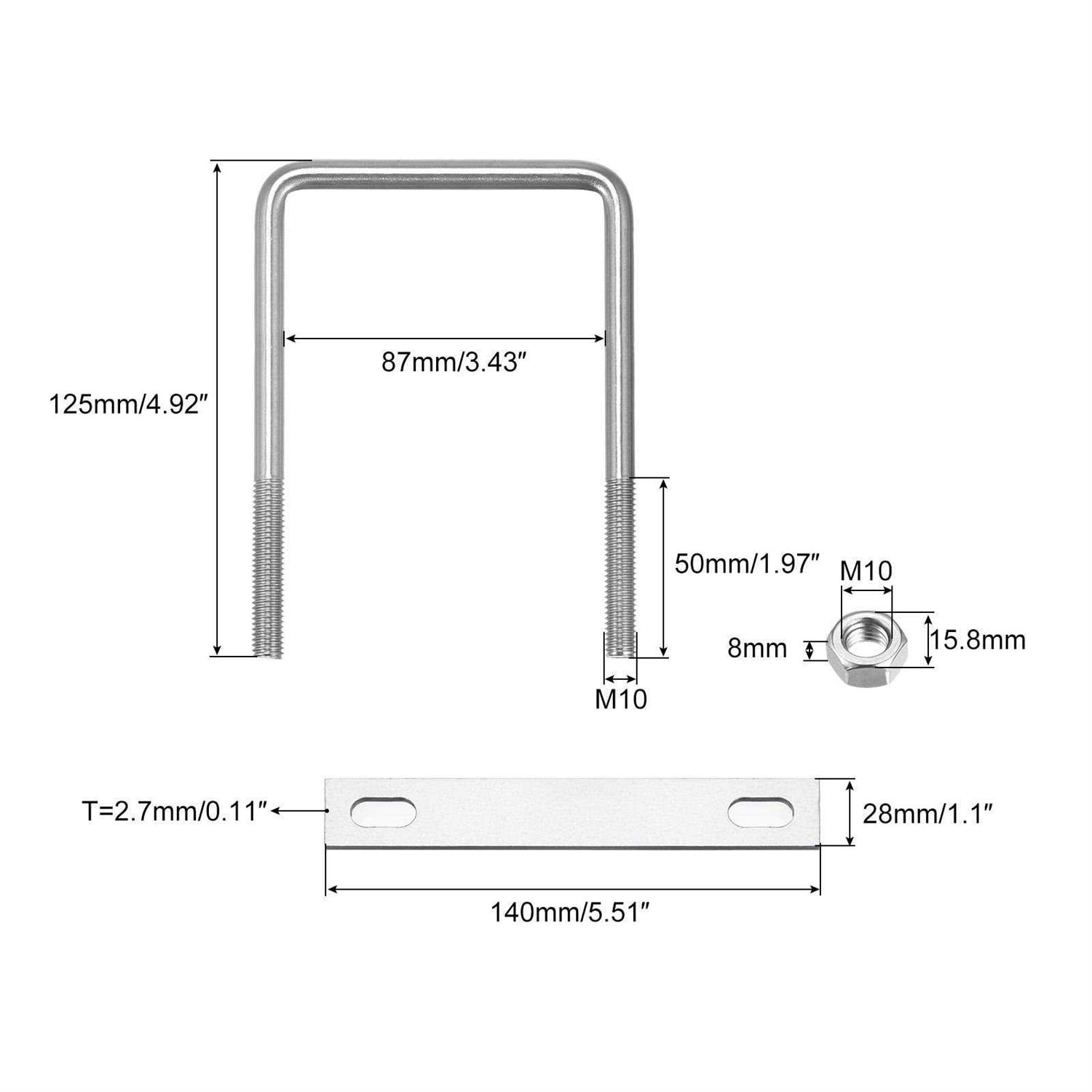 uxcell Square U Bolts, W Nuts and Plate - MT - Mrs Treak