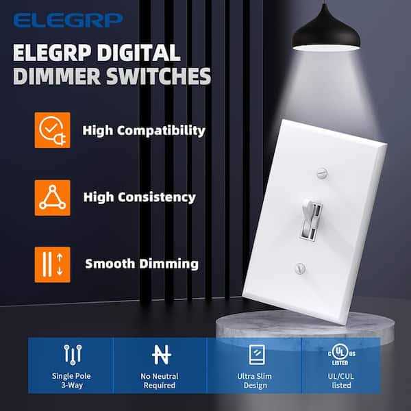 ELEGRP Slide Dimmer Switch for Dimmable LED,CFL,Incandescent Bulbs,Single Pole/ 3-Way - MT - Mrs Treak