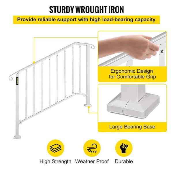 VEVOR 3 ft. Handrails for Outdoor Steps Fit 3 or 4 Steps Outdoor Stair Railing Wrought Iron Handrail with baluster LTFS3H4BBSTL00001V0 - MT - Mrs Treak