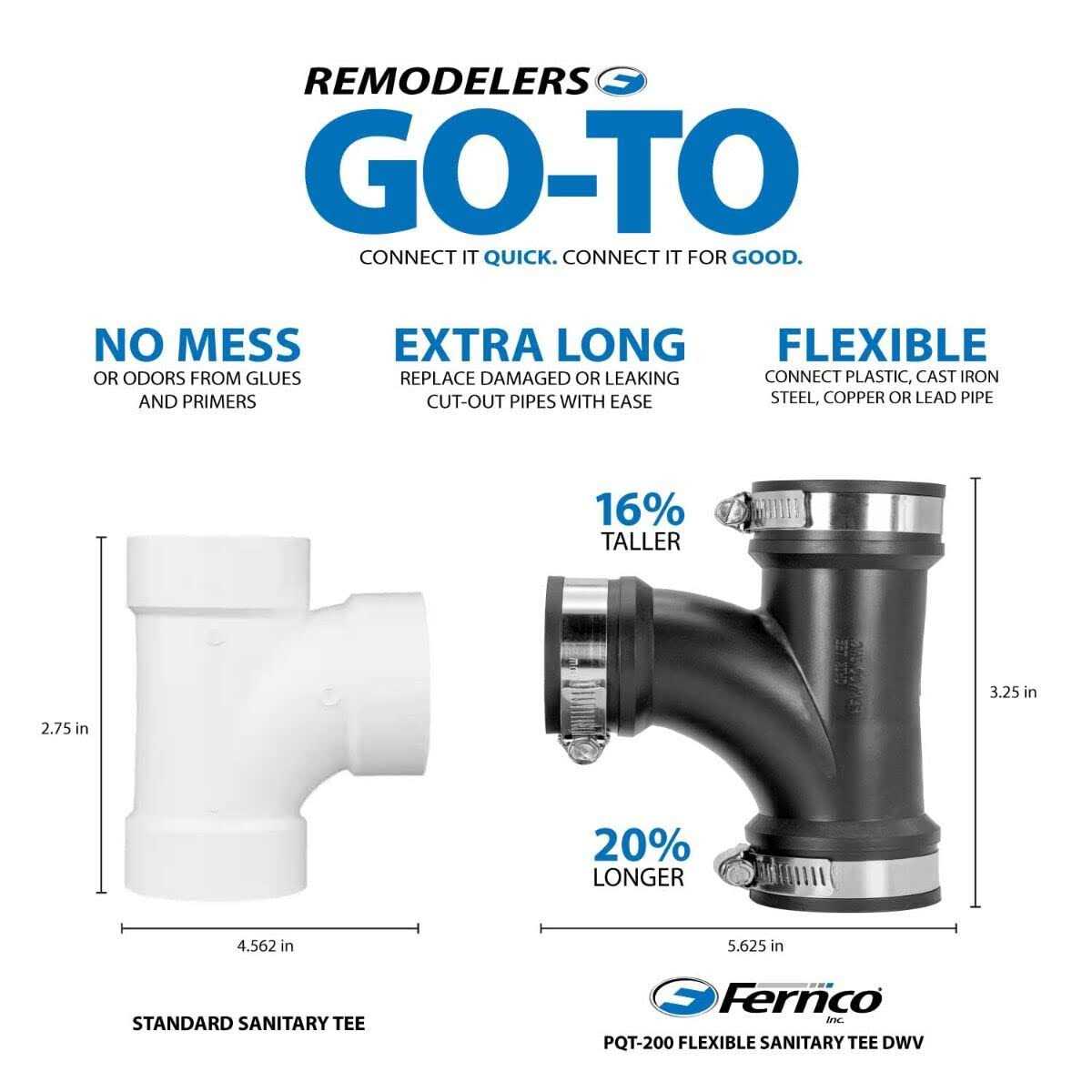 Fernco Flexible PVC Tee Reducer Bushing for DWV Cast Iron, Steel and Plastic Pipe Connections - MT - Mrs Treak