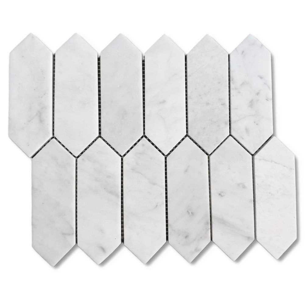 StoneCenterOnline Carrara White Marble Hexagon Rosette Mosaic Tile Green Jade Honed - MT - Mrs Treak