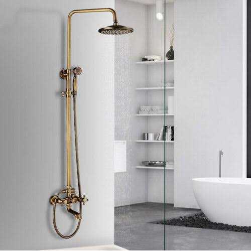 NeierThodore Antique Brass Bathroom Shower Faucet System 8 Inch Rainfall Shower Head - MT - Mrs Treak