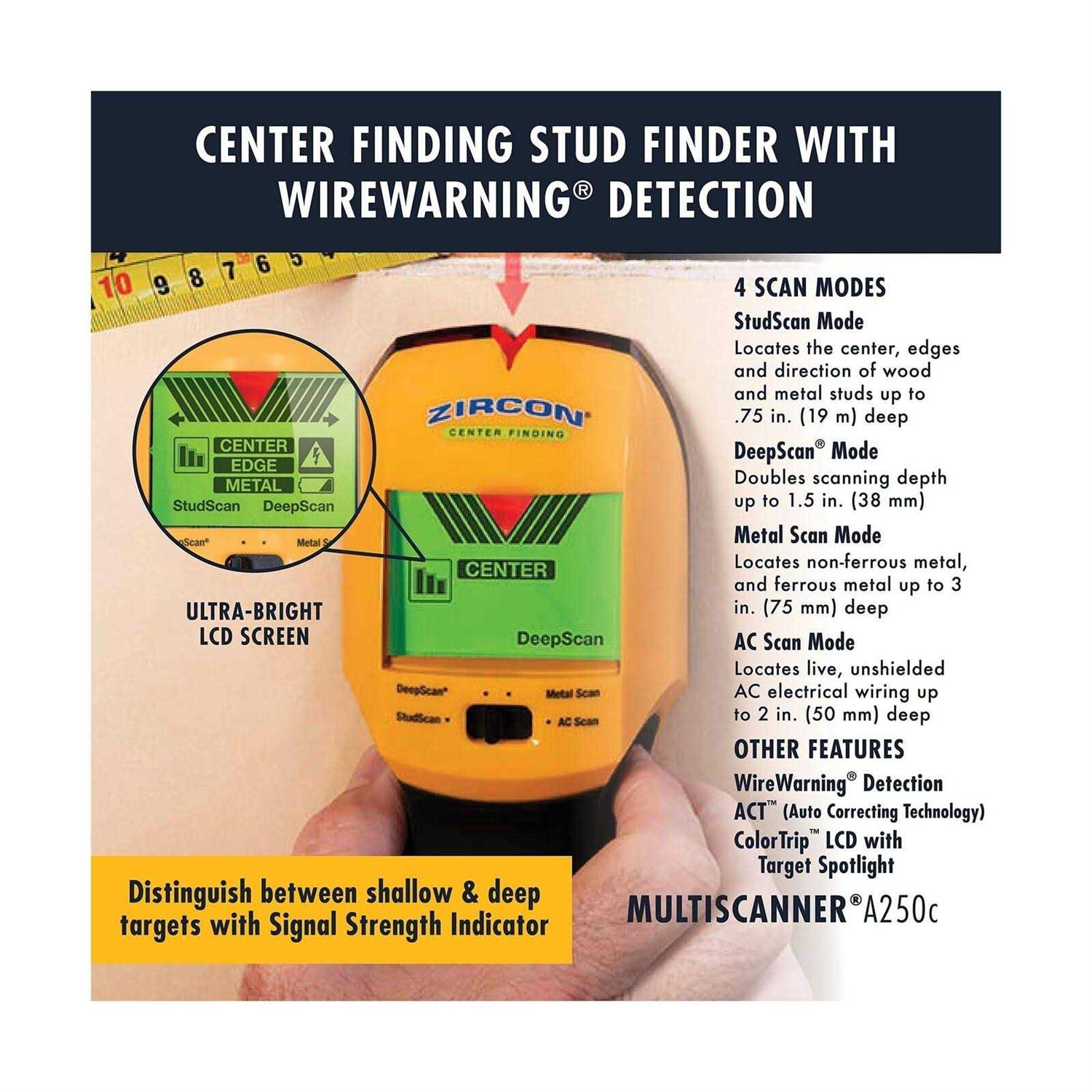 Zircon Multiscanner A200 Electronic Wall Scanner / Metal Detector/ Live AC Wire Detection With SpotLite Pointer - MT - Mrs Treak