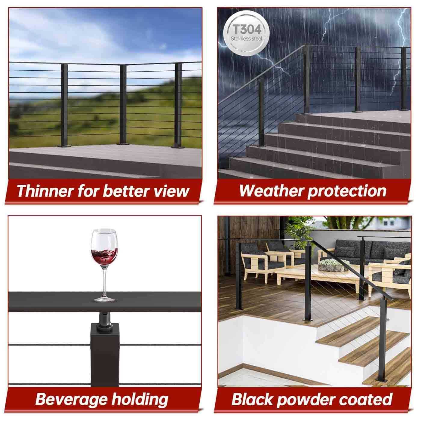 Muzata 6’6 Black Aluminum Flat Handrail HL10 BPA - MT - Mrs Treak