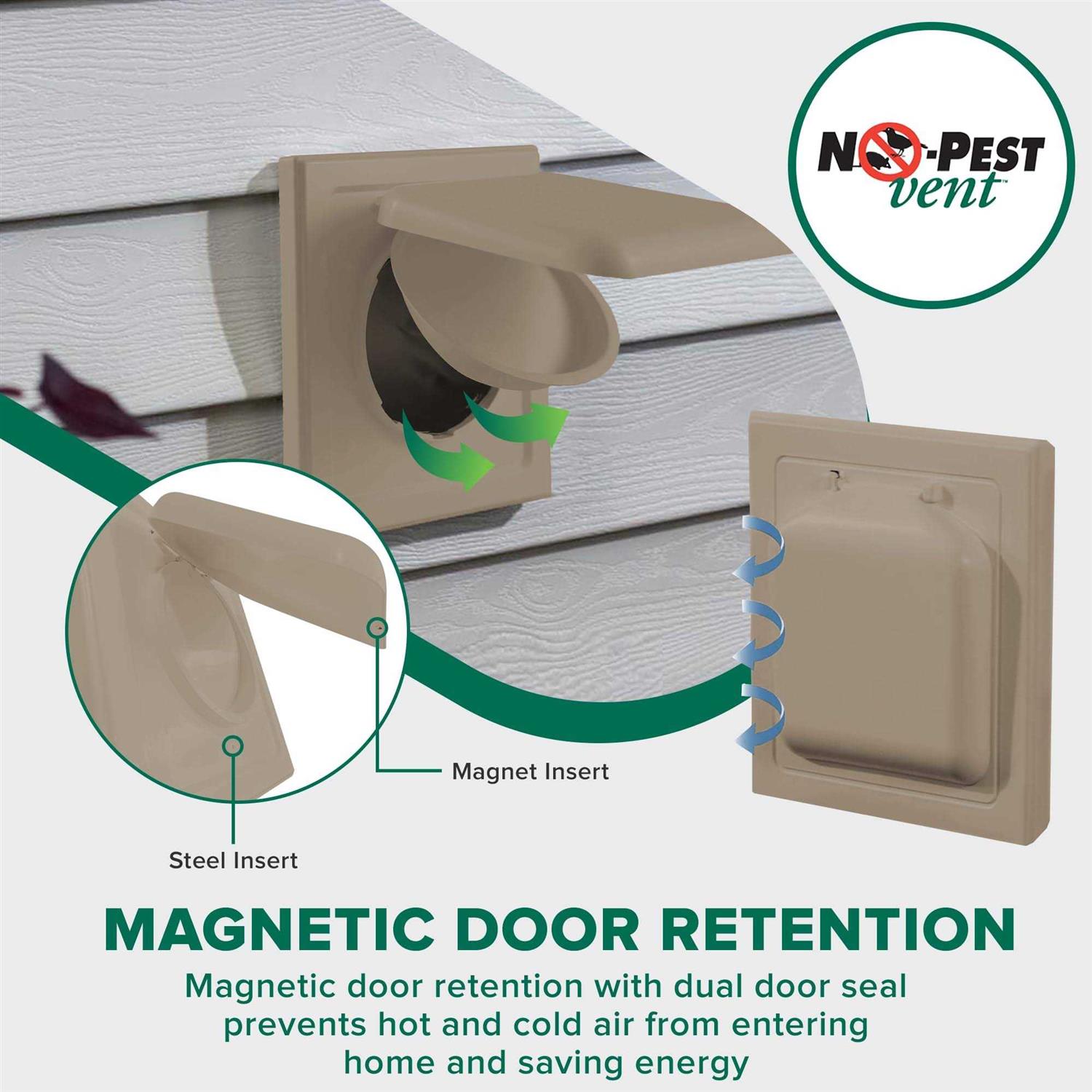 NO-PEST Vent Dual Door Dryer Vent Cover Outdoor 4 inch Made in USA w Highest UV Resistant Plastic in any Outdoor Vent Cover - MT - Mrs Treak