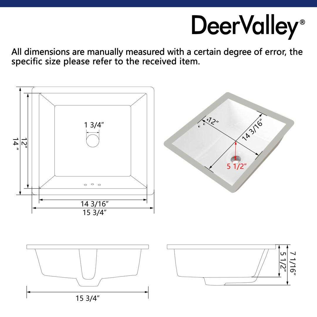 DeerValley DV-1U306 Ursa 18 x 13 Rectangular Vitreous China Undermount Bathroom Sink with Overflow - MT - Mrs Treak