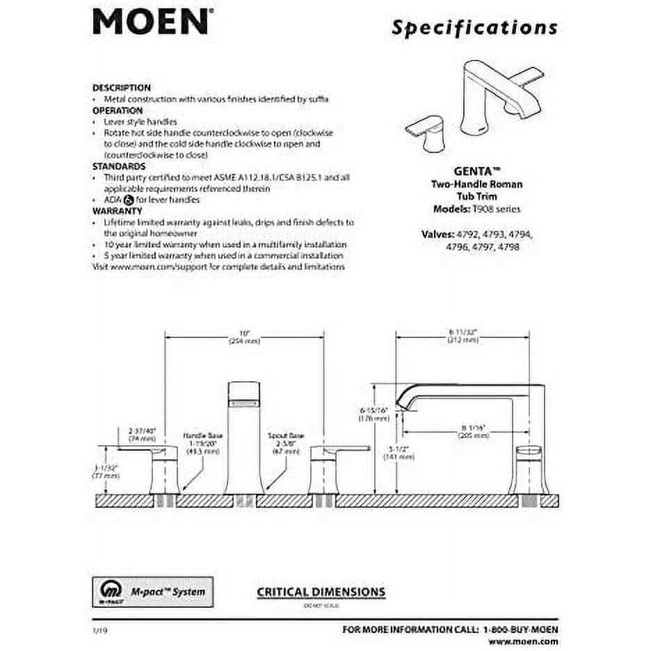 Moen Genta Two Handle Roman Tub Faucet T908 - MT - Mrs Treak
