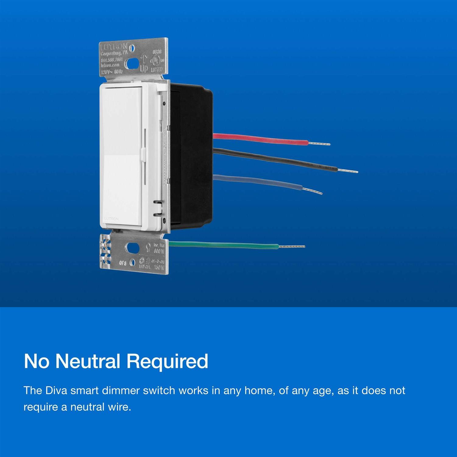 Lutron Diva LED+ Dimmer Switch w/Wallplate for Dimmable LED Bulbs, 150-Watt/Single-Pole or 3-Way DVWCL - MT - Mrs Treak