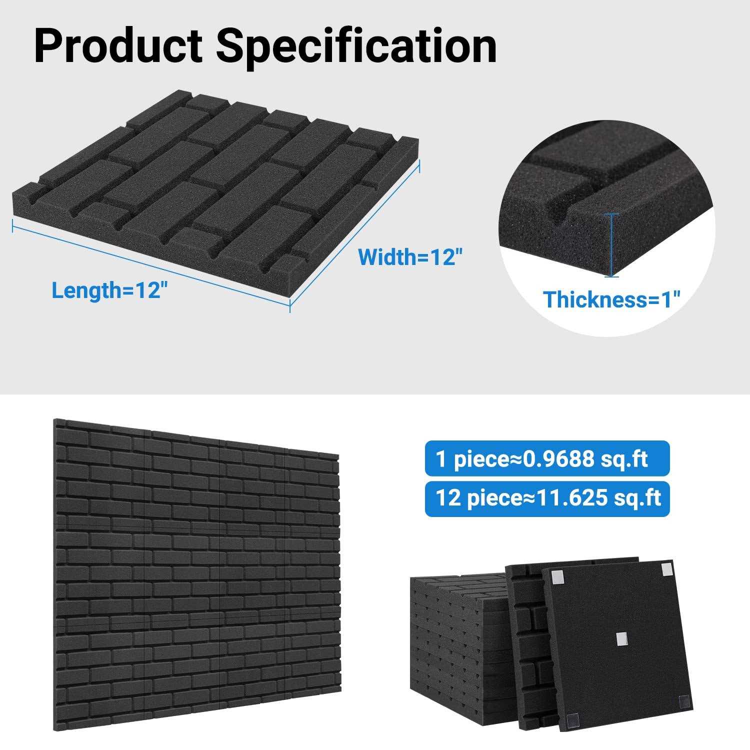 Sound Proof Foam Panels 12 Pack Brick Foam Panels Acoustic Panels High Density Soundproof Wall Panels Noise Absorption and Echo Reduction for Home - MT - Mrs Treak