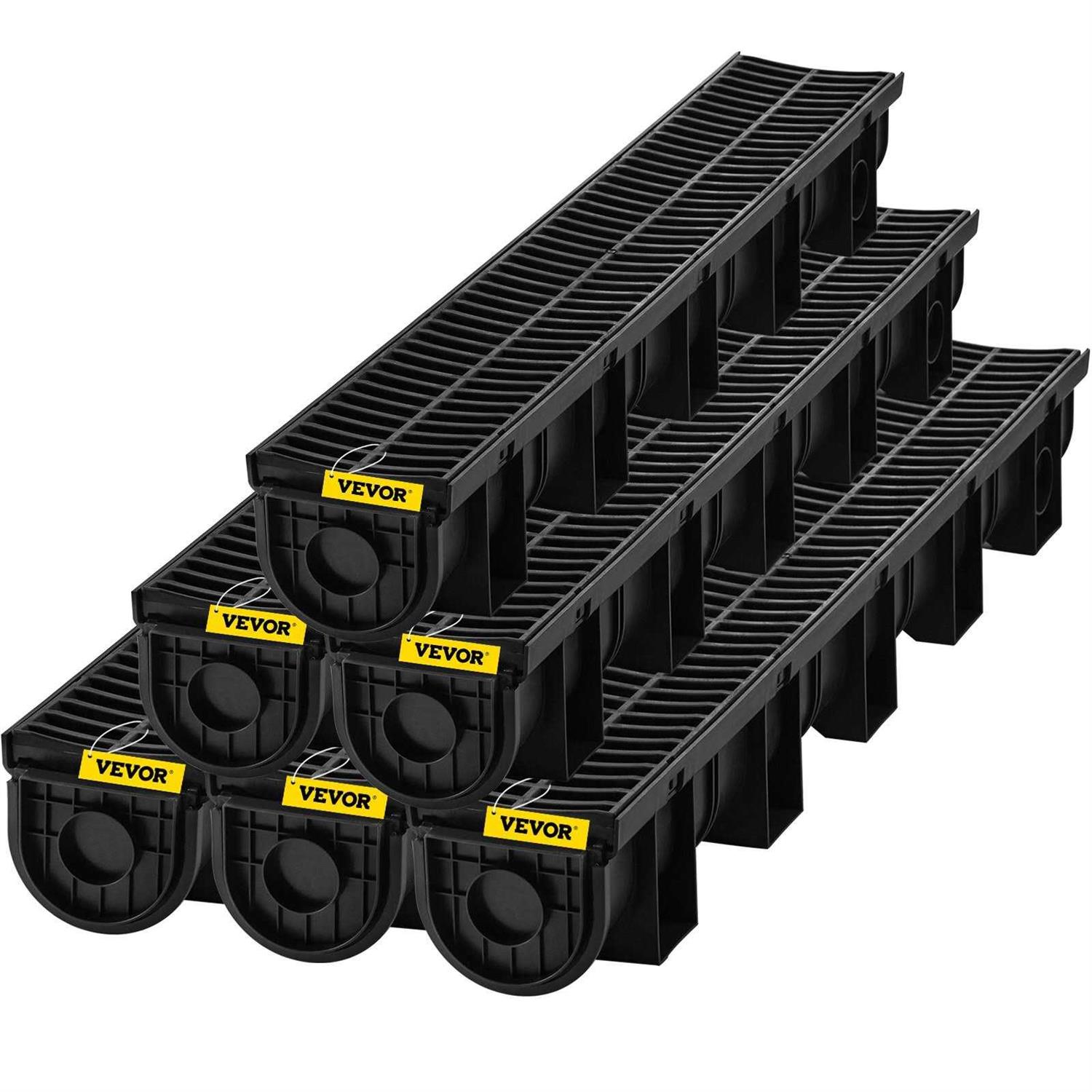 VEVOR Trench Drain System Channel Drain with Metal Grate 5.9×5.1 3×39 Trench Drain Grate with 3 End Caps Driveway-3 Pack PSBXGM100100387N0V0 - MT - Mrs Treak