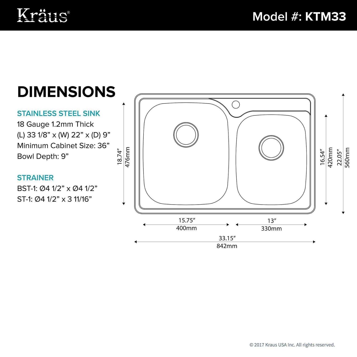 Kraus KTM25 25 inch Topmount Single Bowl Stainless Steel Kitchen Sink - MT - Mrs Treak