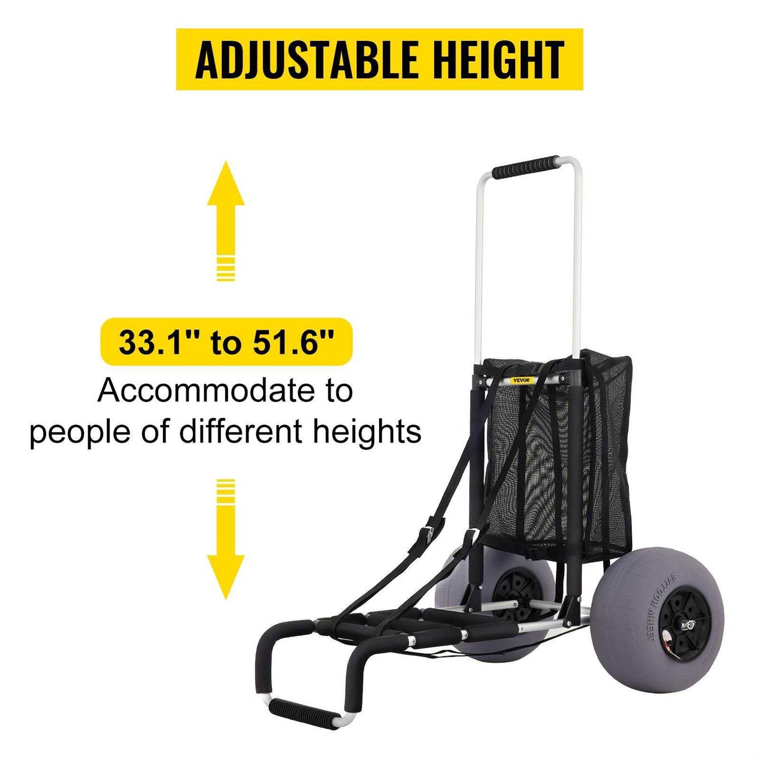 VEVOR Beach Cart for Sand 12 All-Terrain Balloon Wheels 350 lbs Beach Wonder Wheeler KZDST41X33X27DFUGV0 - MT - Mrs Treak