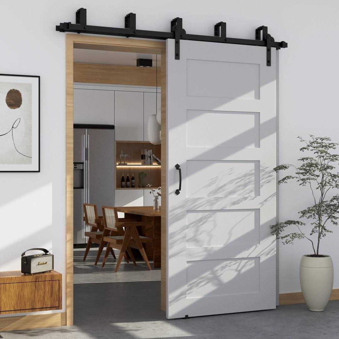 WINSOON 6 ft. Frosted Black Strap Sliding Barn Door Track Hardware Kit for Double Wood Doors Non-Routed Floor Guide - MT - Mrs Treak