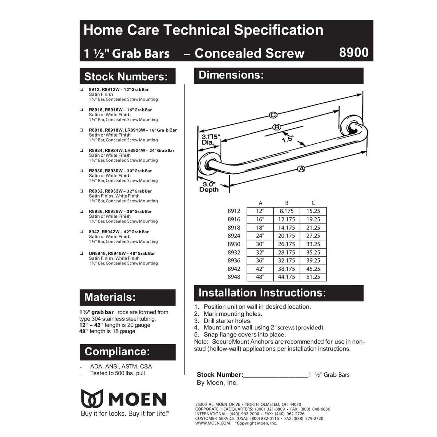 Moen R8718PB Grab Bar - MT - Mrs Treak