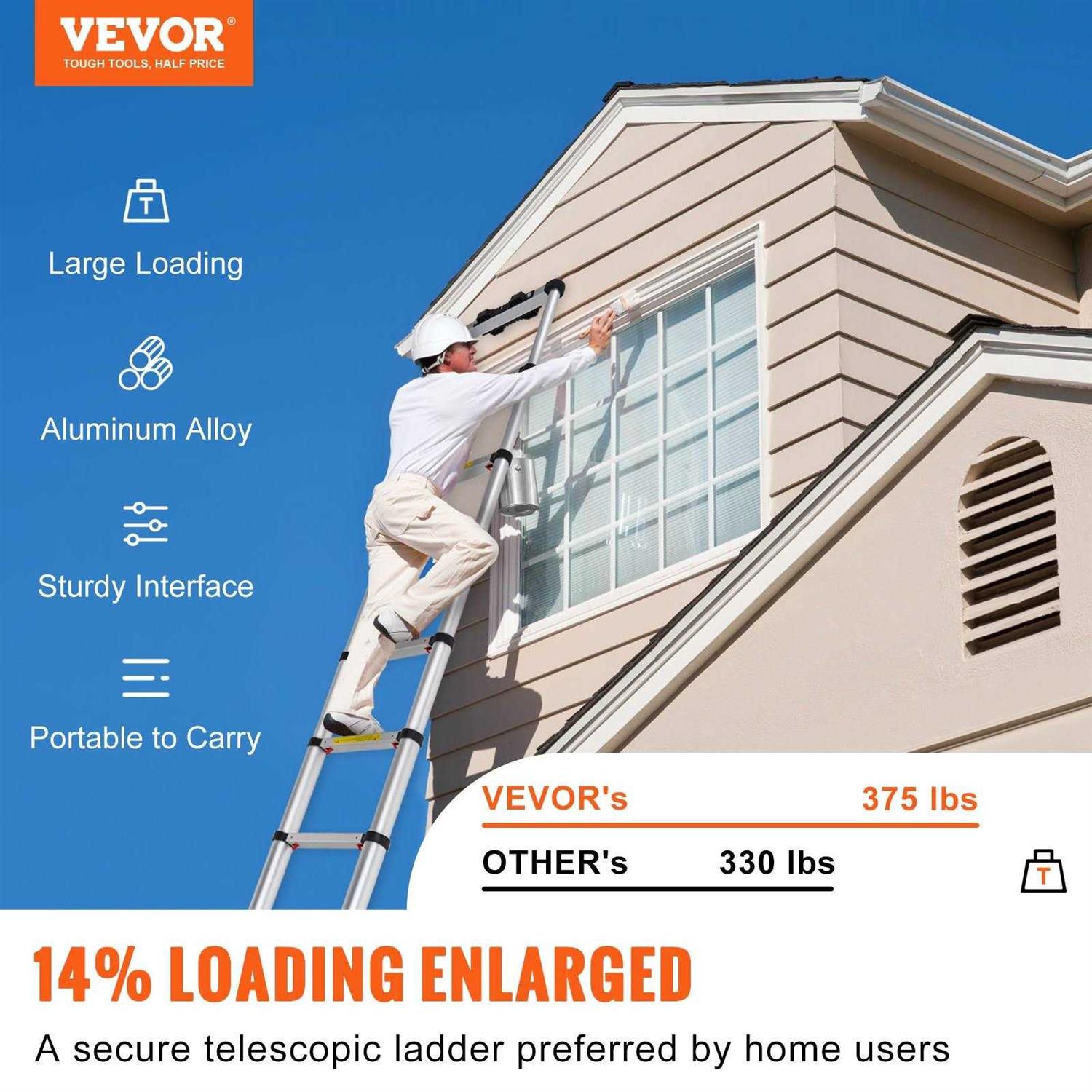 VEVOR Telescoping Ladder Aluminum One-Button Retraction Collapsible Extension Ladder - MT - Mrs Treak