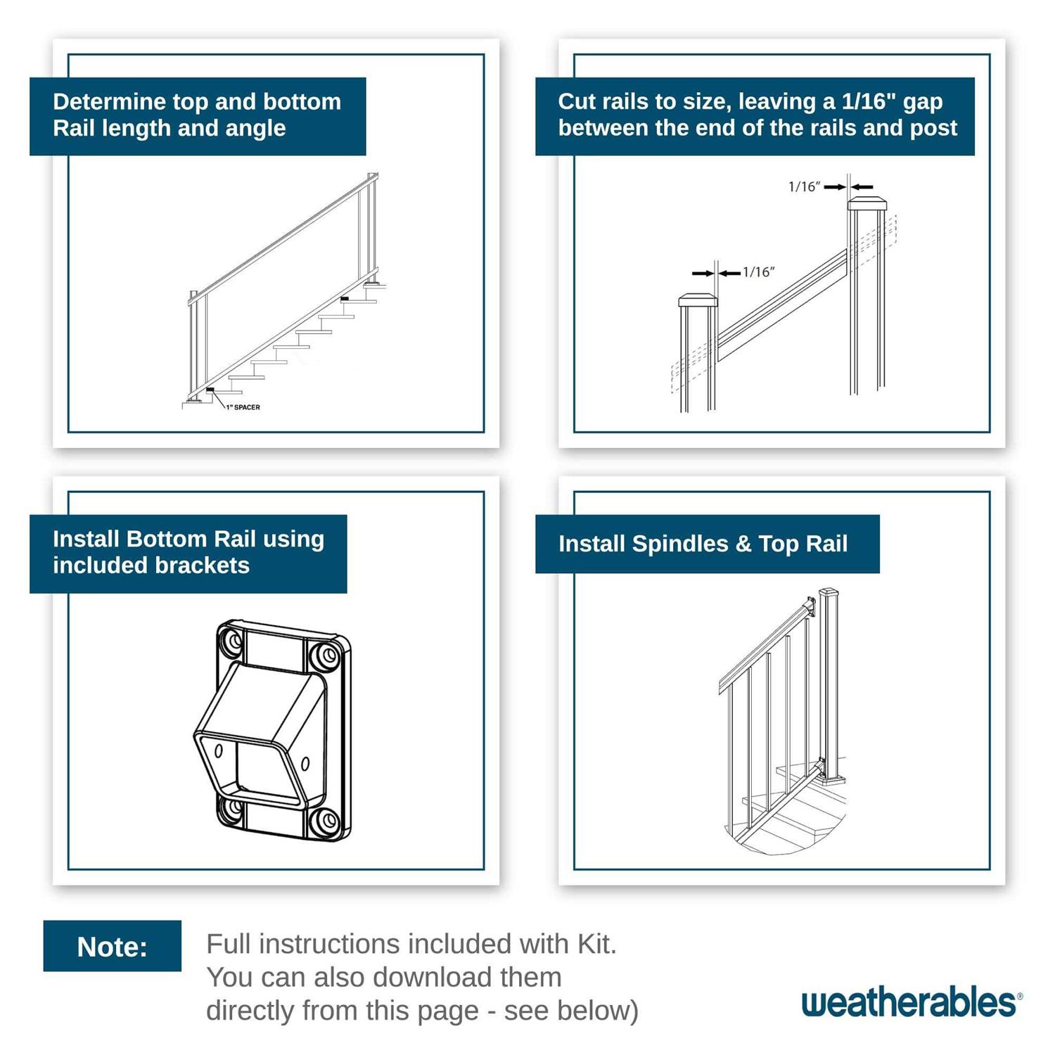 Weatherables Riviera White Straight Railing Bracket Kit - MT - Mrs Treak