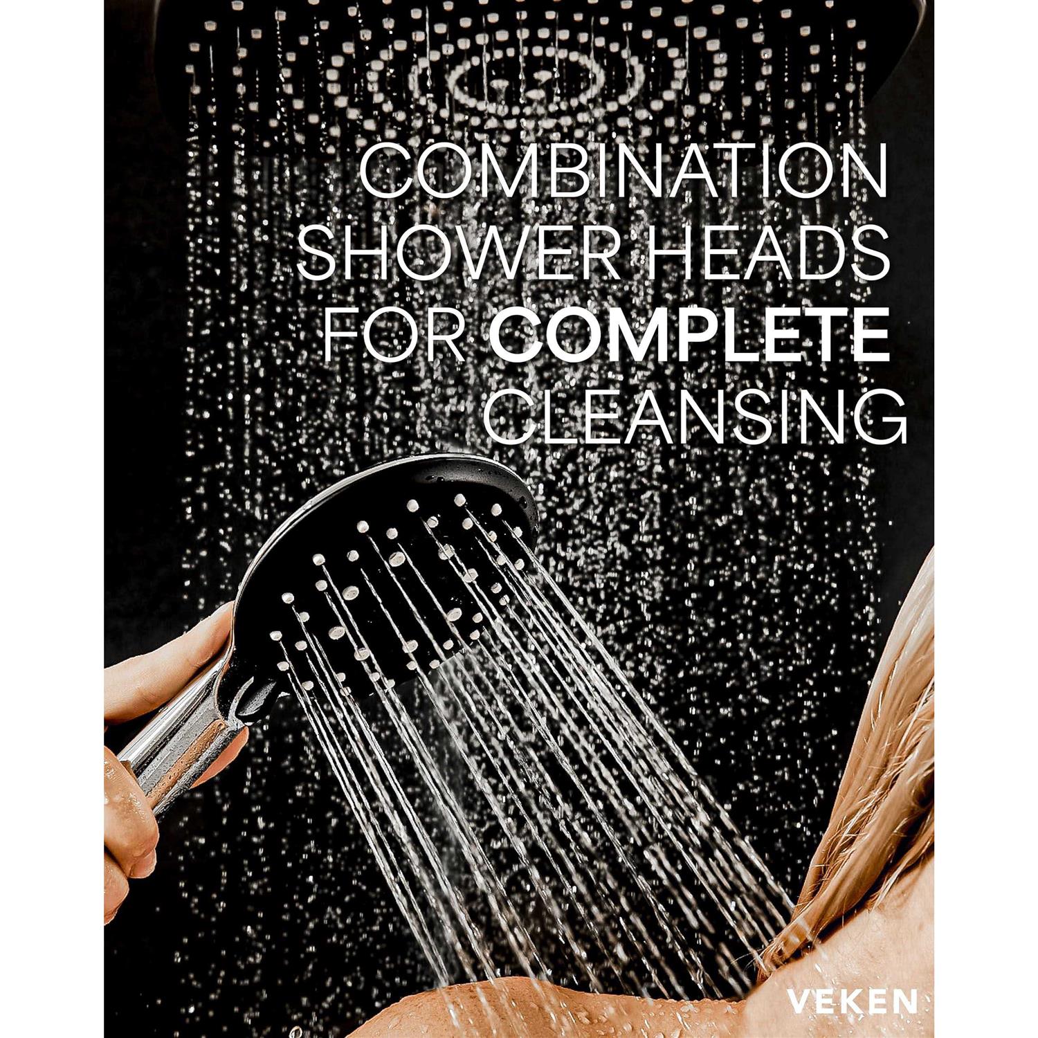 Veken 12 Inch High Pressure Rain Shower Head -Shower Heads with 5 Modes Handheld Spray Combo - MT - Mrs Treak