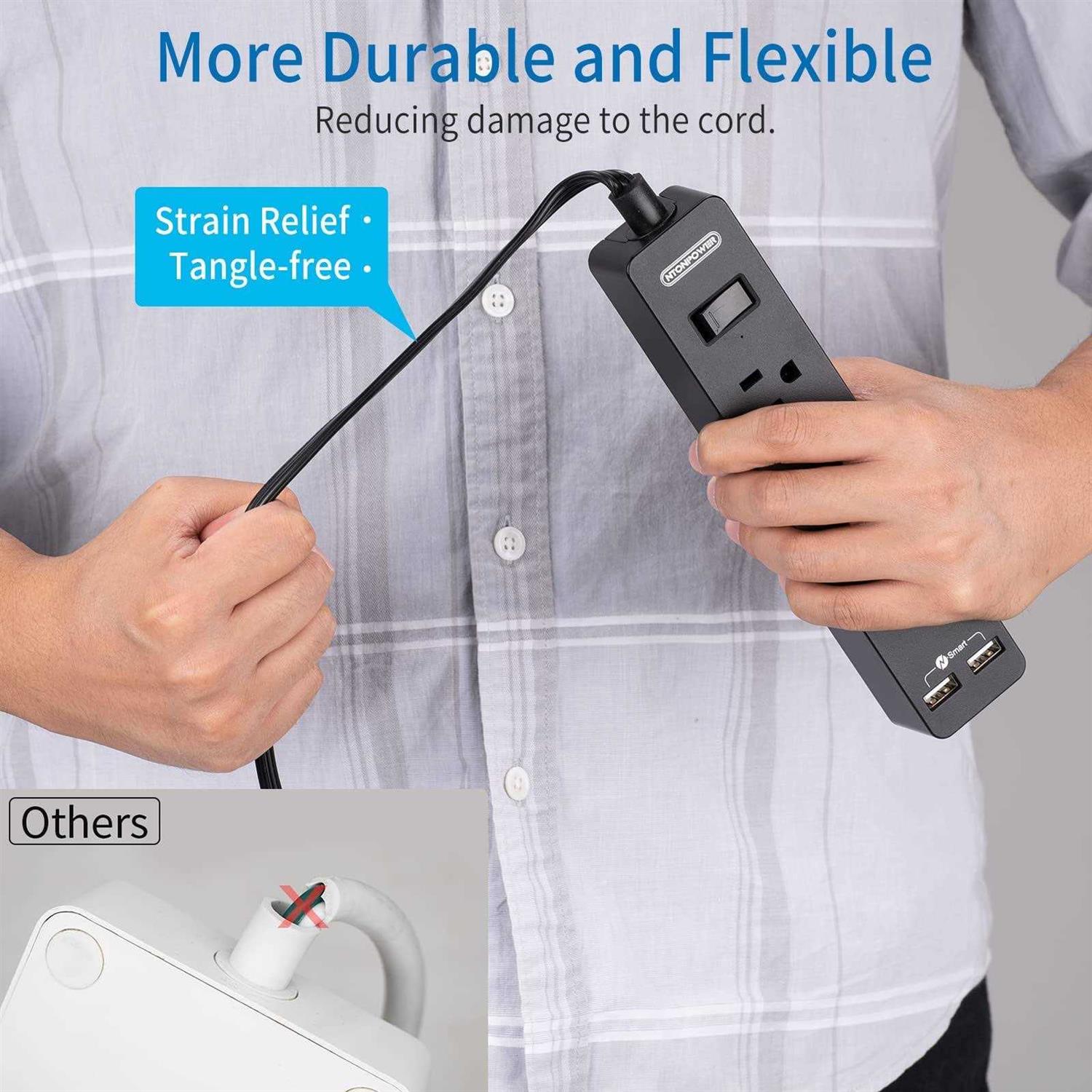 Long Extension cord 15 Ft NTONPOWER Ultra Thin Flat Extension cord Under carpet - MT - Mrs Treak