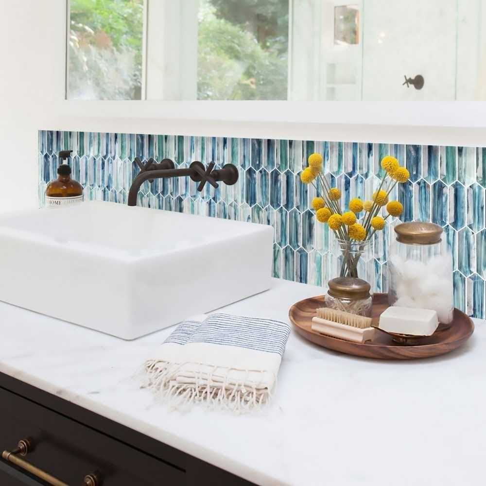 The Tile Life Seaglass Picket 14 X 12 Glass Mosaic Wall Tile - MT - Mrs Treak