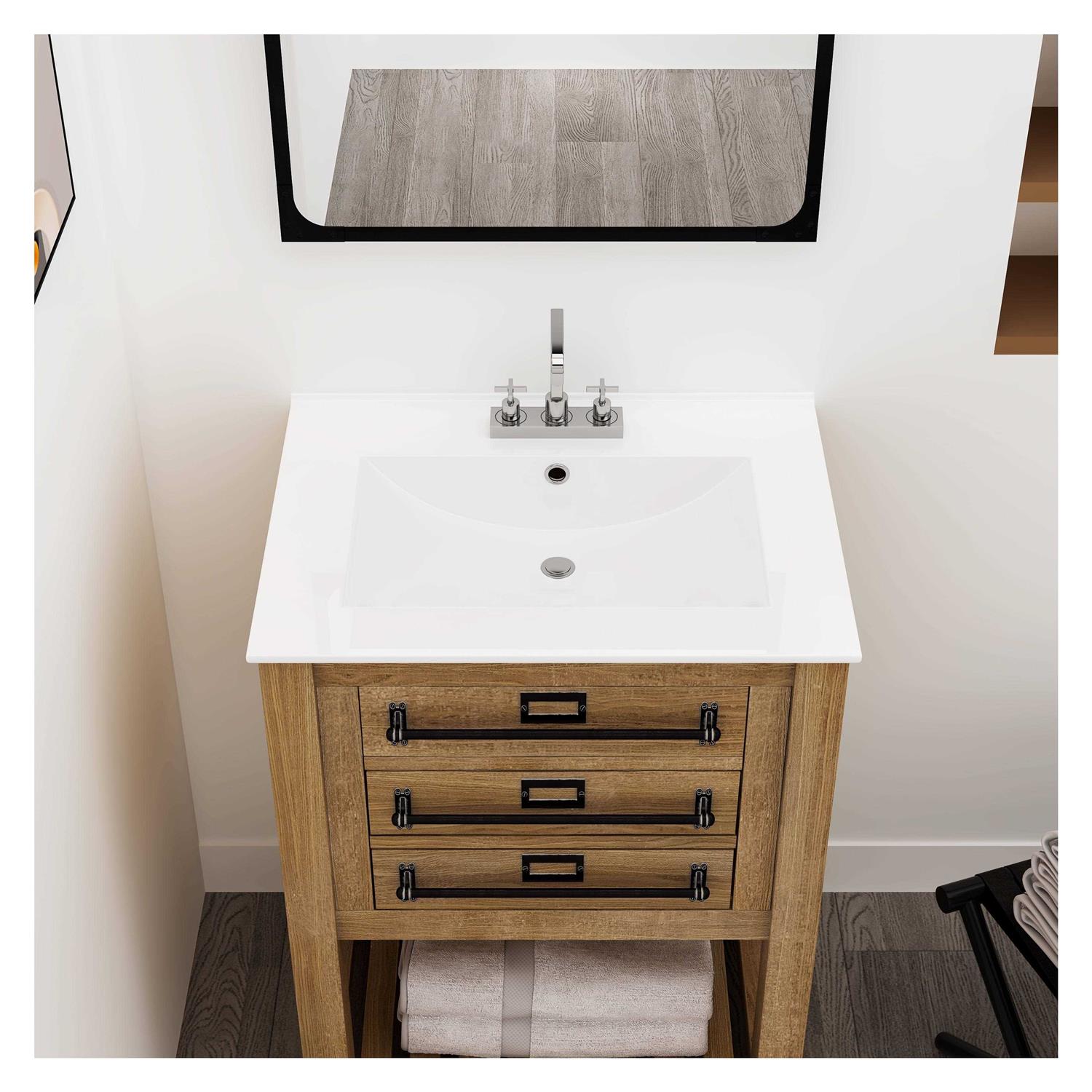 MEJE 24-inch Small Farmhouse Ceramic Kitchen Sink Apron-front Sink with Strainer & Bottom Grids MJ-285K - MT - Mrs Treak