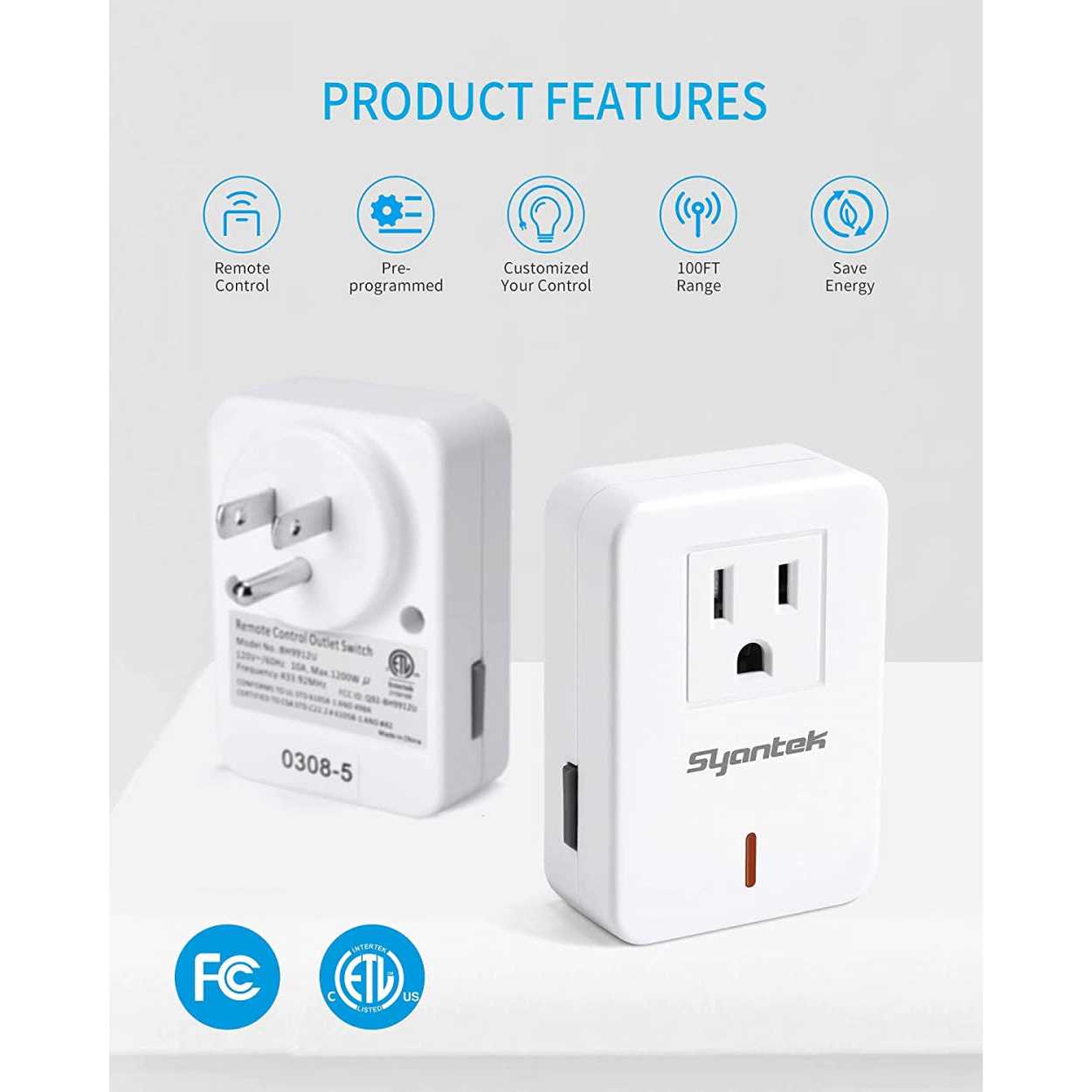 Syantek Remote Control Outlet Wireless Light Switch for Household Appliances - MT - Mrs Treak