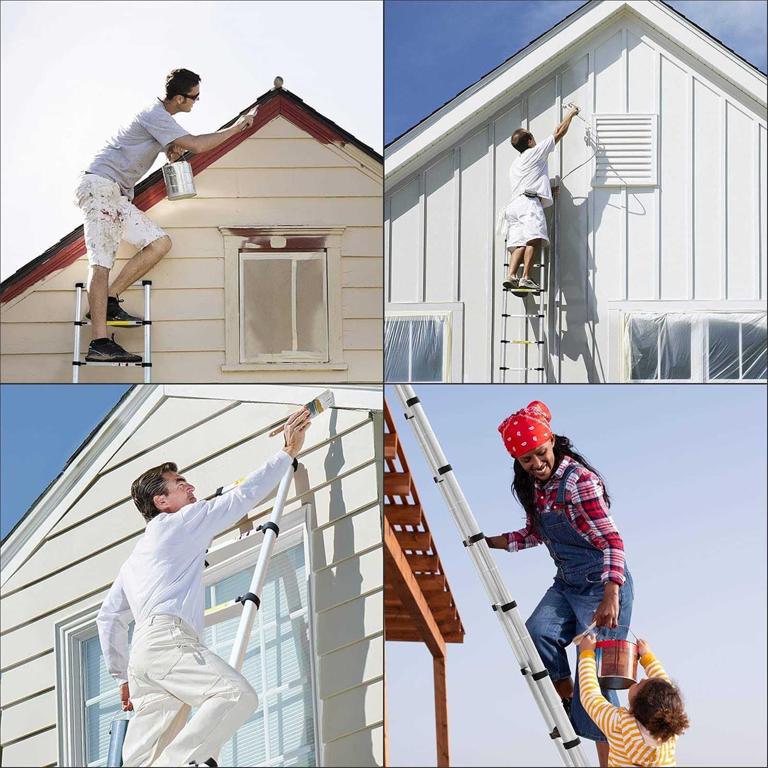 Telescoping Ladder with 2 Detachable Hooks DIY Aluminum Extension - MT - Mrs Treak