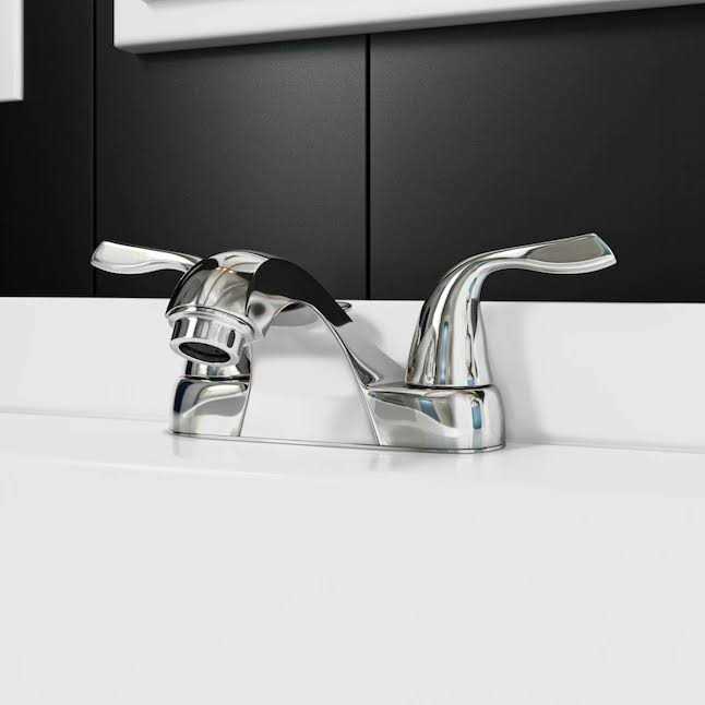 Project Source Ethan Brushed Nickel 4-in centerset 2-handle WaterSense Bathroom Sink Faucet with Drain F51B0061NP - MT - Mrs Treak