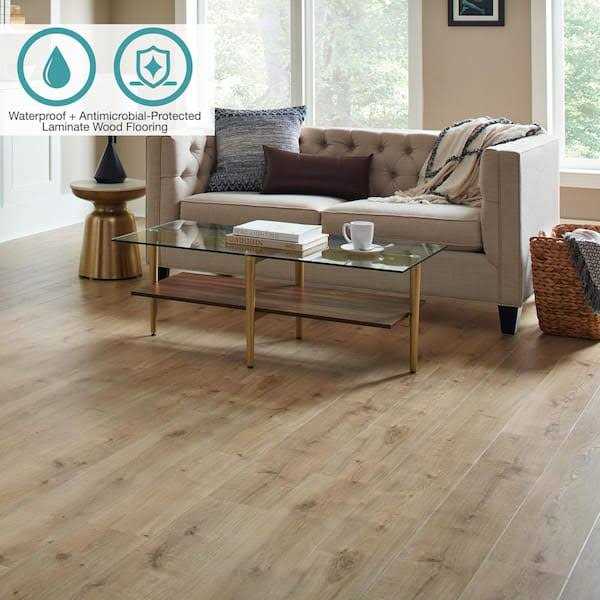 Pergo Defense+ Oak 14 mm T x 7.5 in. W Waterproof Laminate Wood Flooring - MT - Mrs Treak