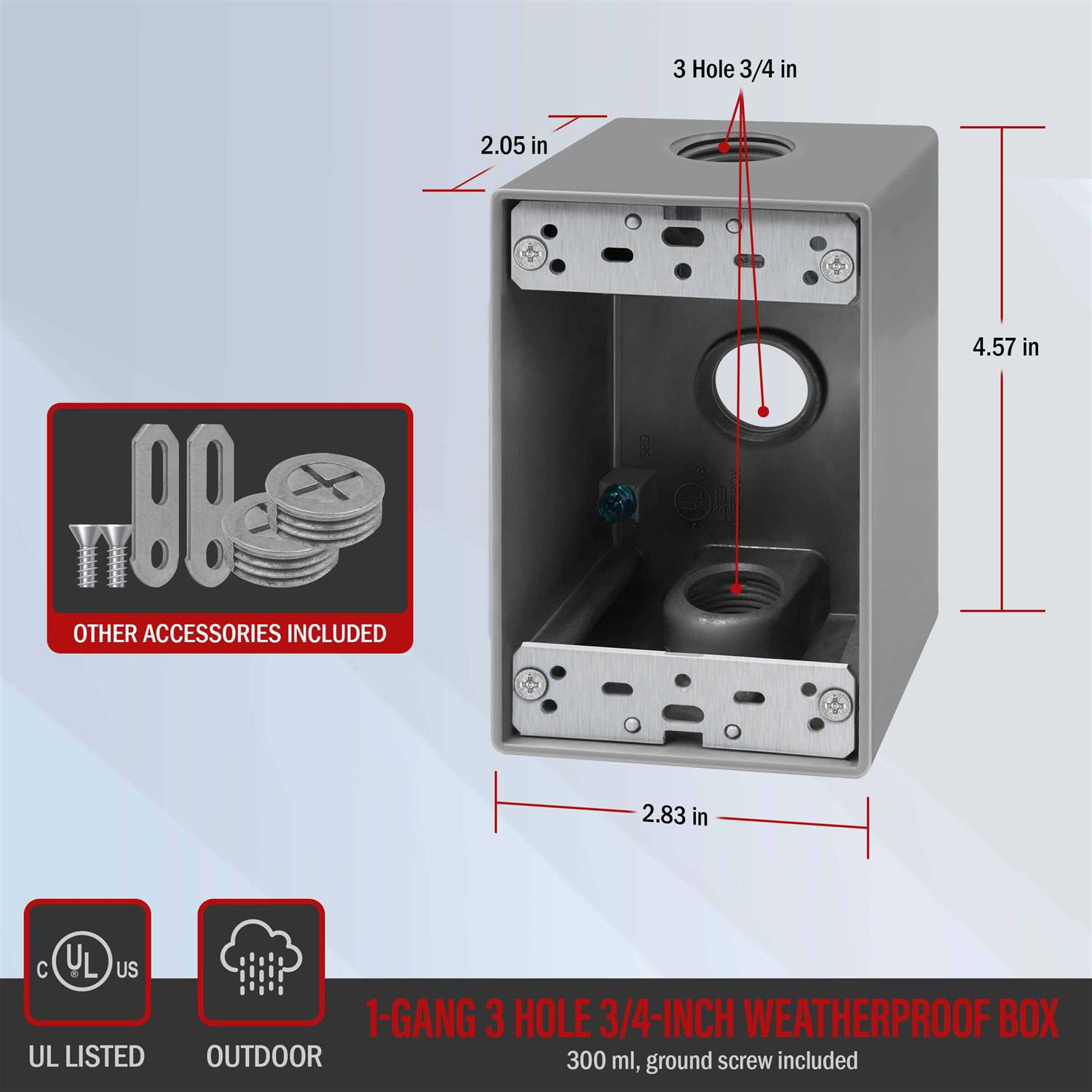 Enerlites Weatherproof Outlet Box with Three Threaded Outlets Outdoor Electrical Box - MT - Mrs Treak