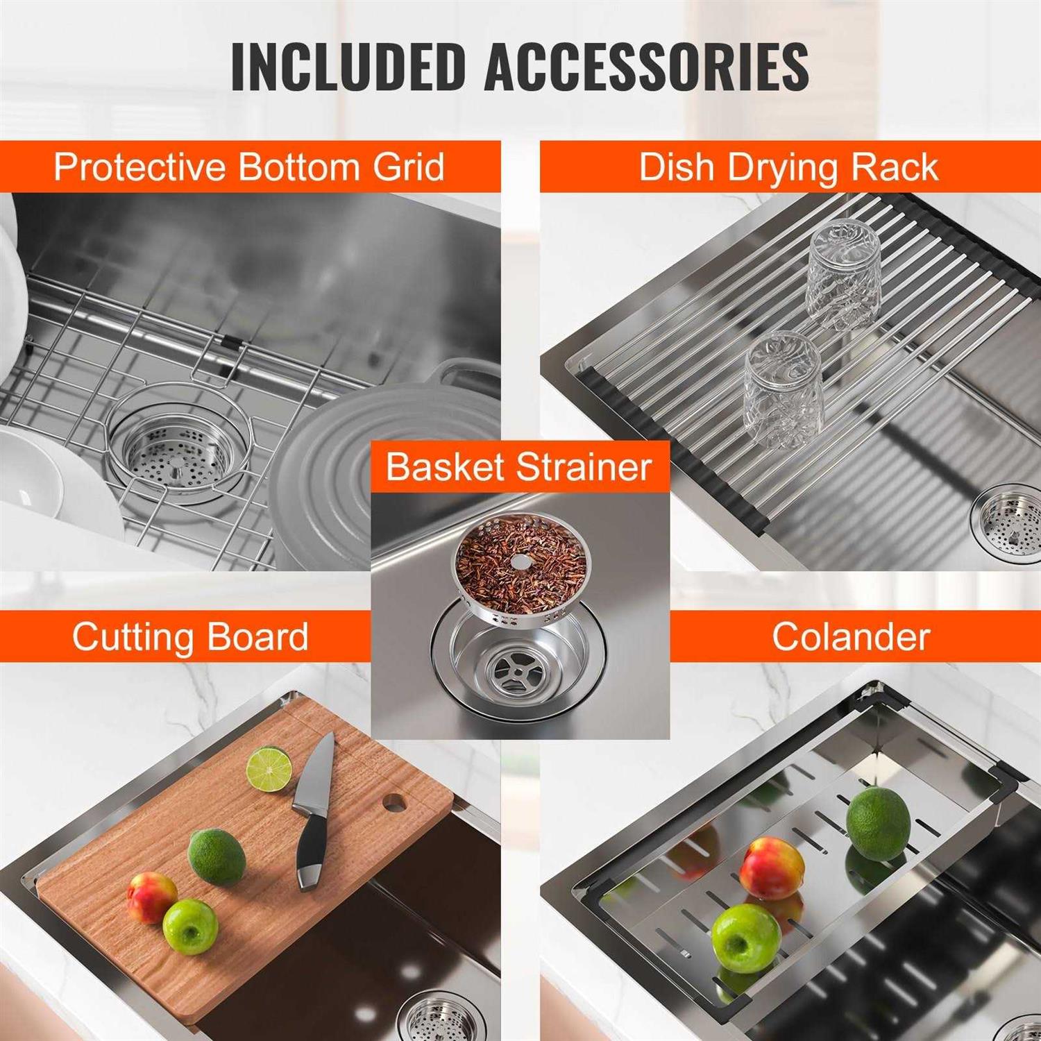 VEVOR Kitchen Sink, 304 Stainless Steel Drop-In Sinks Single Bowl Basin Accessories - MT - Mrs Treak