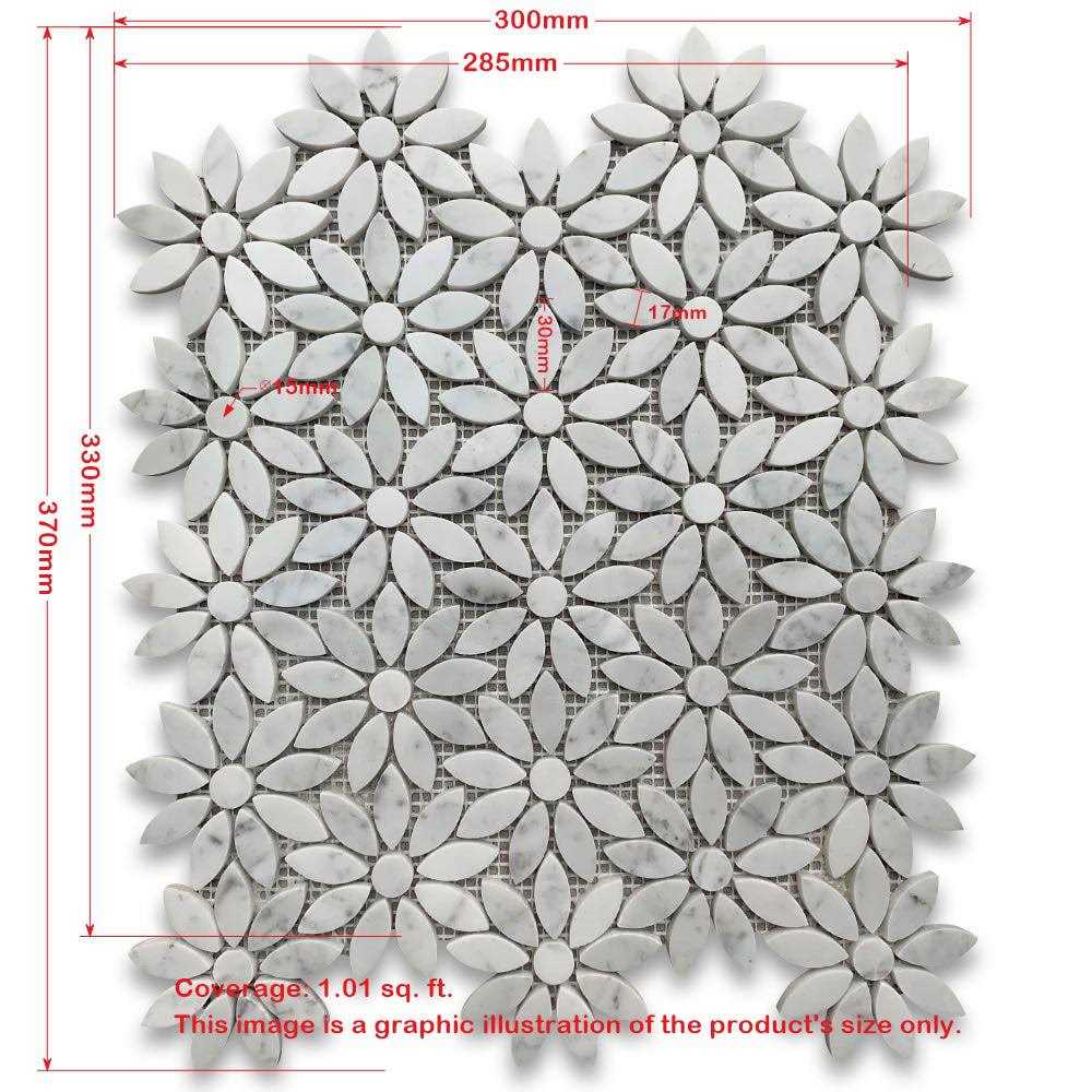Marble Online Carrara Marble Ice Flower Blossom Gray Polished Waterjet Mosaic Tile - MT - Mrs Treak