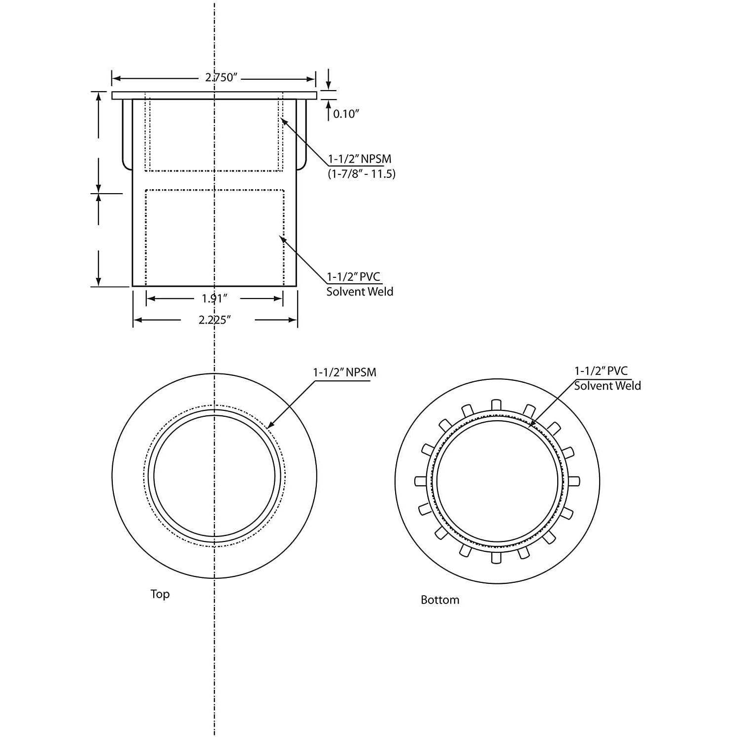Westbrass 442A 1.5 in. Schedule 40 Straight Adapter in ABS - MT - Mrs Treak