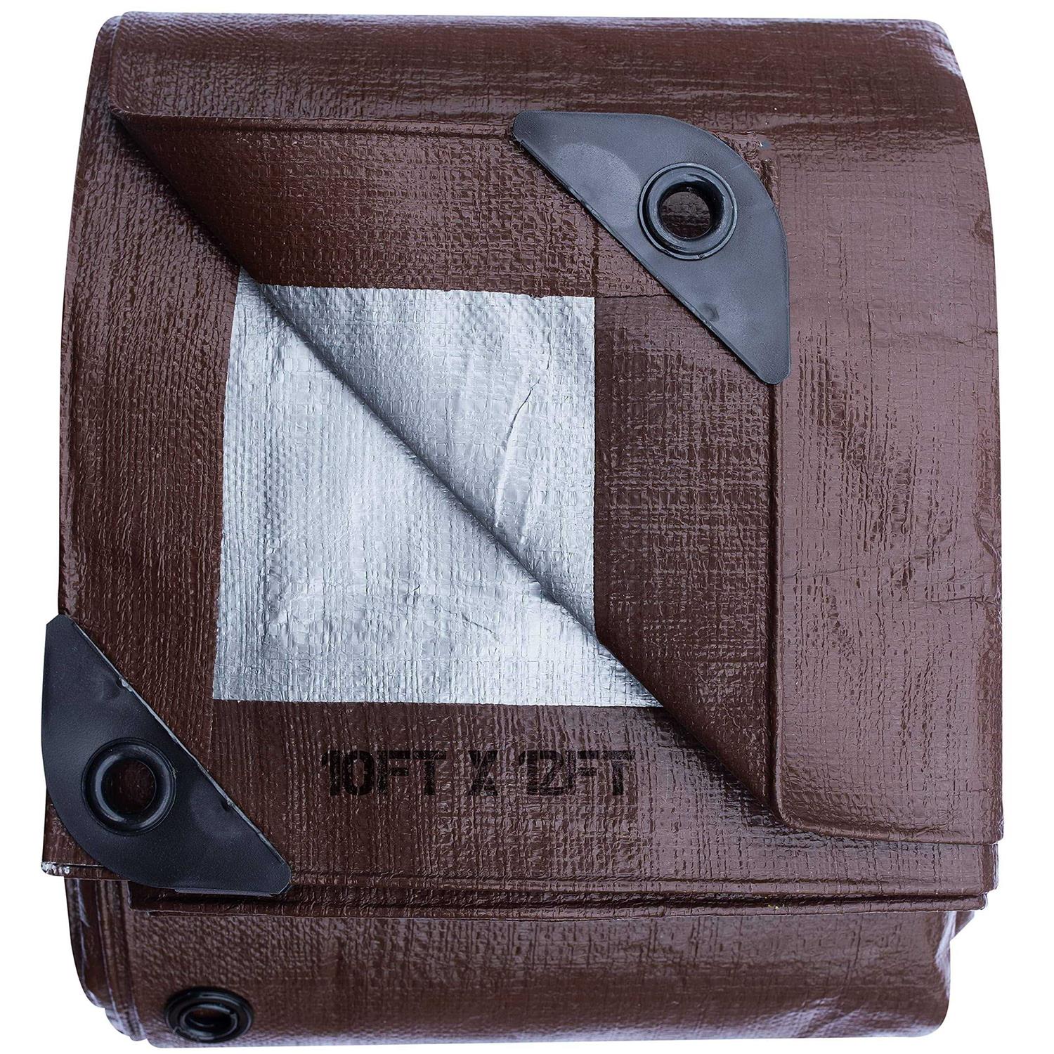 Tarp Cover Brown/Silver Heavy Duty Thick Material Water Proof Tear Proof UV - MT - Mrs Treak