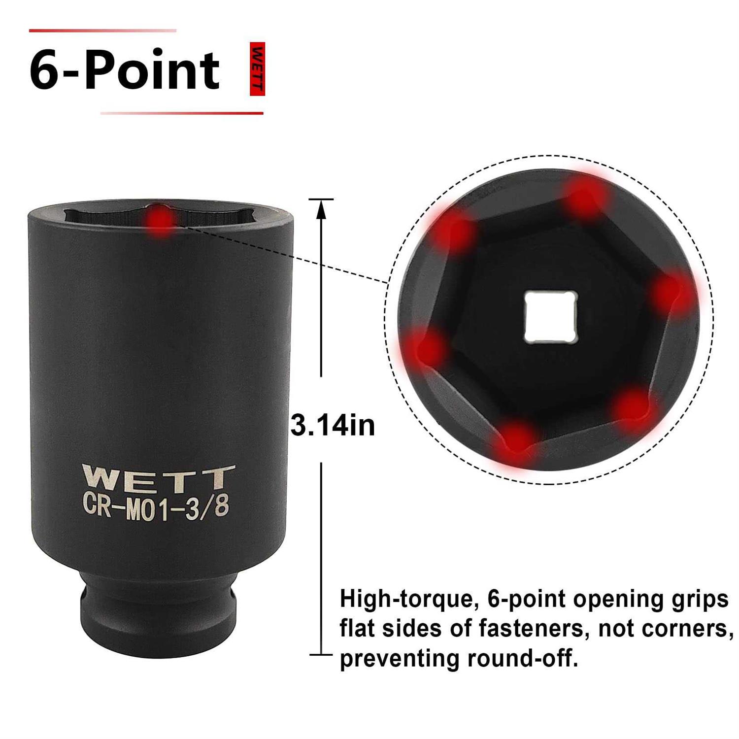 WETT 1/2 Drive Deep 6-Point Impact Socket Set/Spindle Axle Nut Impact Socket Set 9Pcs - MT - Mrs Treak