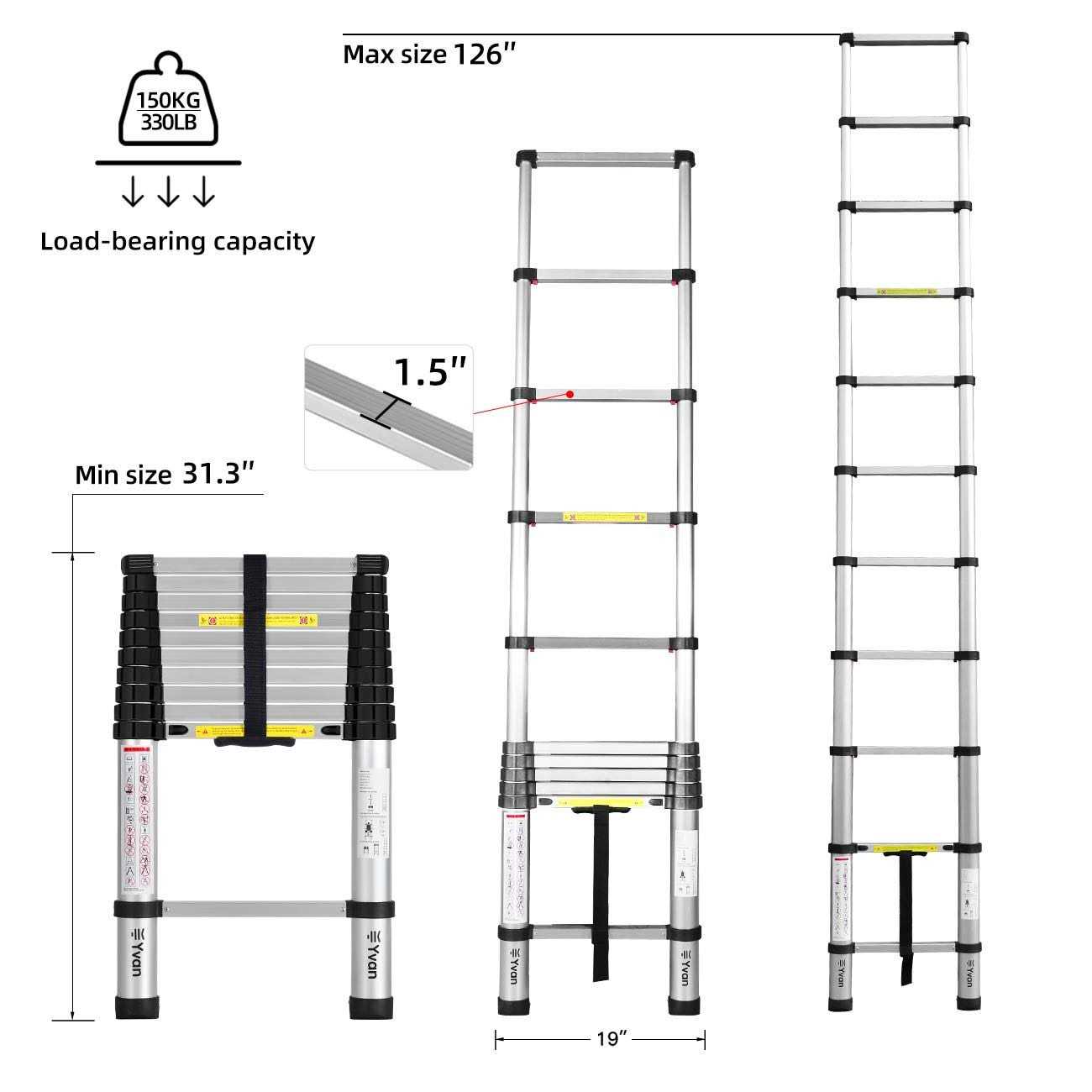 Yvan Telescoping Ladder,12.5 FT One Button Retraction Aluminum Telescopic Extension Extendable Ladder,Slow Down Design Multi-Purpose Step Ladder - MT - Mrs Treak