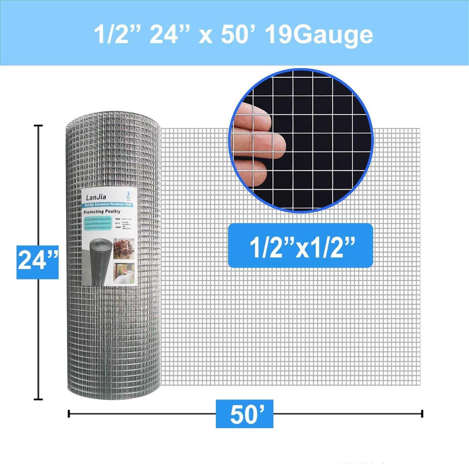 LAN JIA 1/4 Hardware Cloth 36inch x 50foot 23 Gauge Hot Dip Galvanized After Welding Chicken Wire Mesh Roll Galvanized Wire Mesh Roll Garden Fencing - MT - Mrs Treak