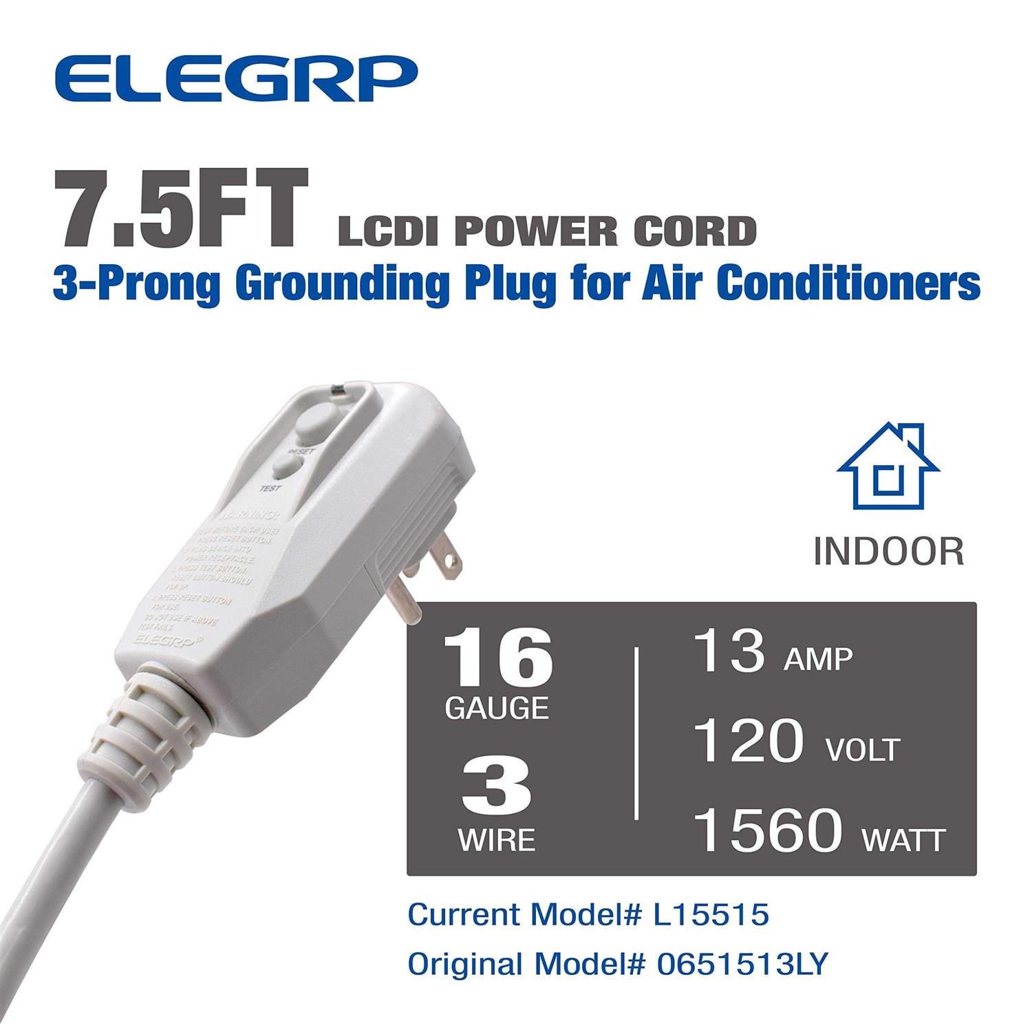 ELEGRP L15515 LCDI Power Cord Plug for A/C Air Conditioner - MT - Mrs Treak