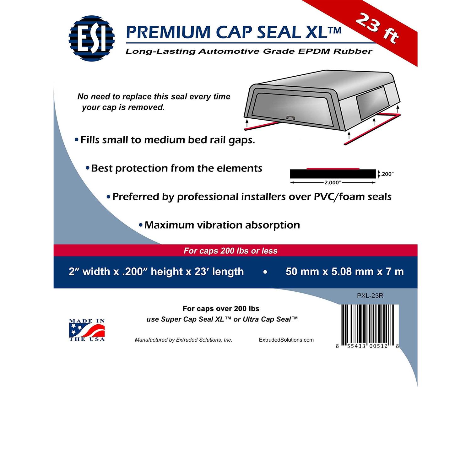 Esi Front Rail Seal Xl 5 1/2′ Epdm Rubber for Truck Capsfills a Height Gap from .488 to 1 - MT - Mrs Treak