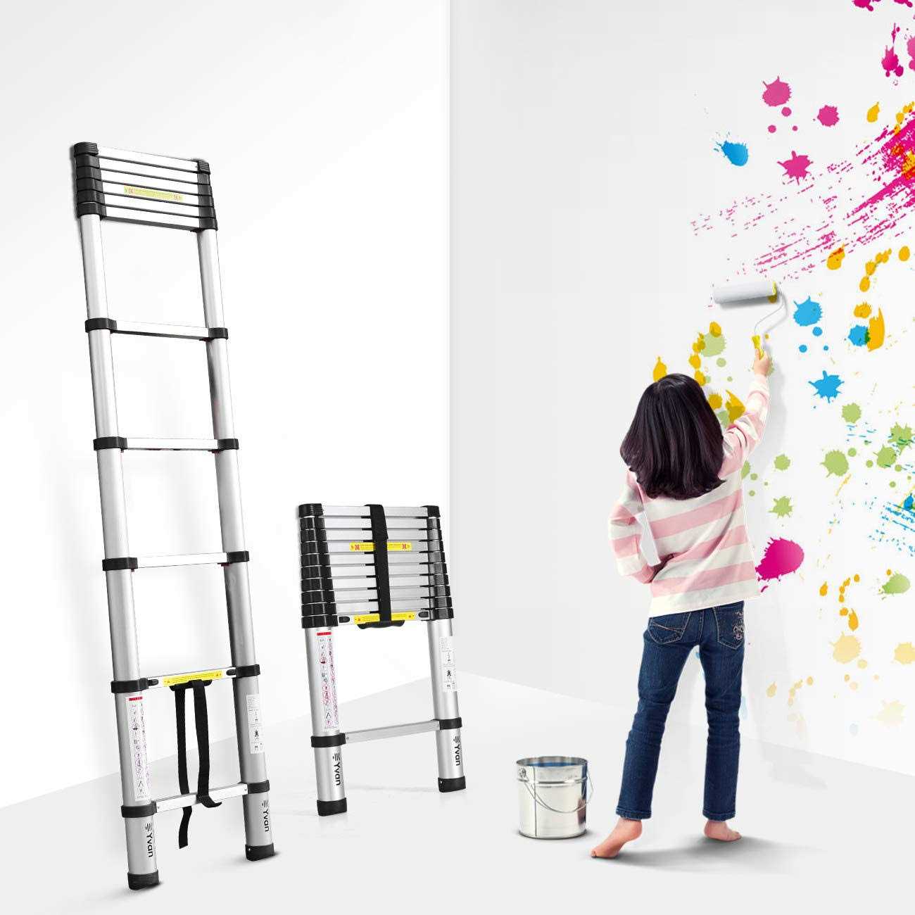 Yvan Telescoping Ladder,12.5 FT One Button Retraction Aluminum Telescopic Extension Extendable Ladder,Slow Down Design Multi-Purpose Step Ladder - MT - Mrs Treak