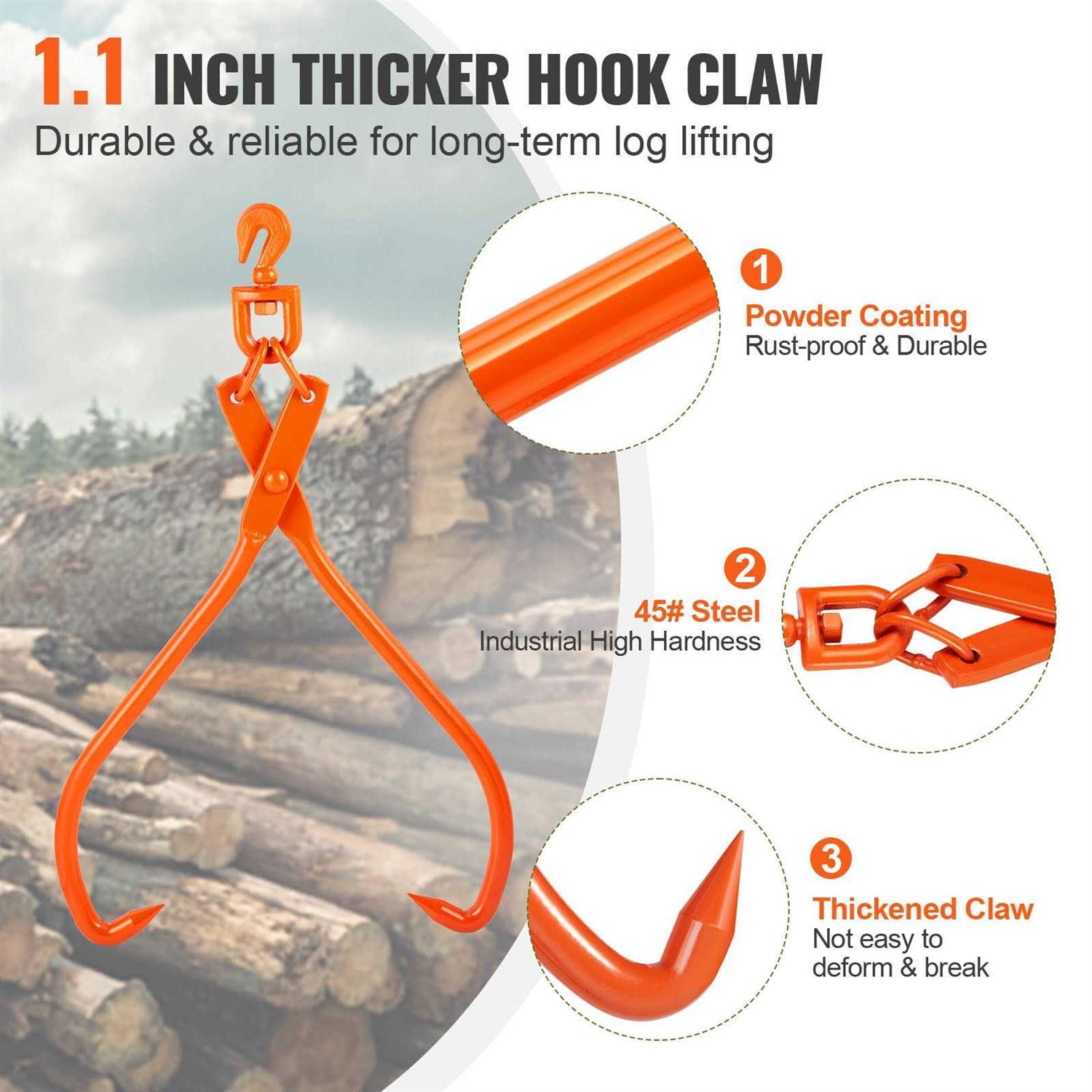 VEVOR Log Skidding Tongs 2 Claw Log Lifting Tongs Heavy Duty Steel Lumber Skidding Tongs - MT - Mrs Treak