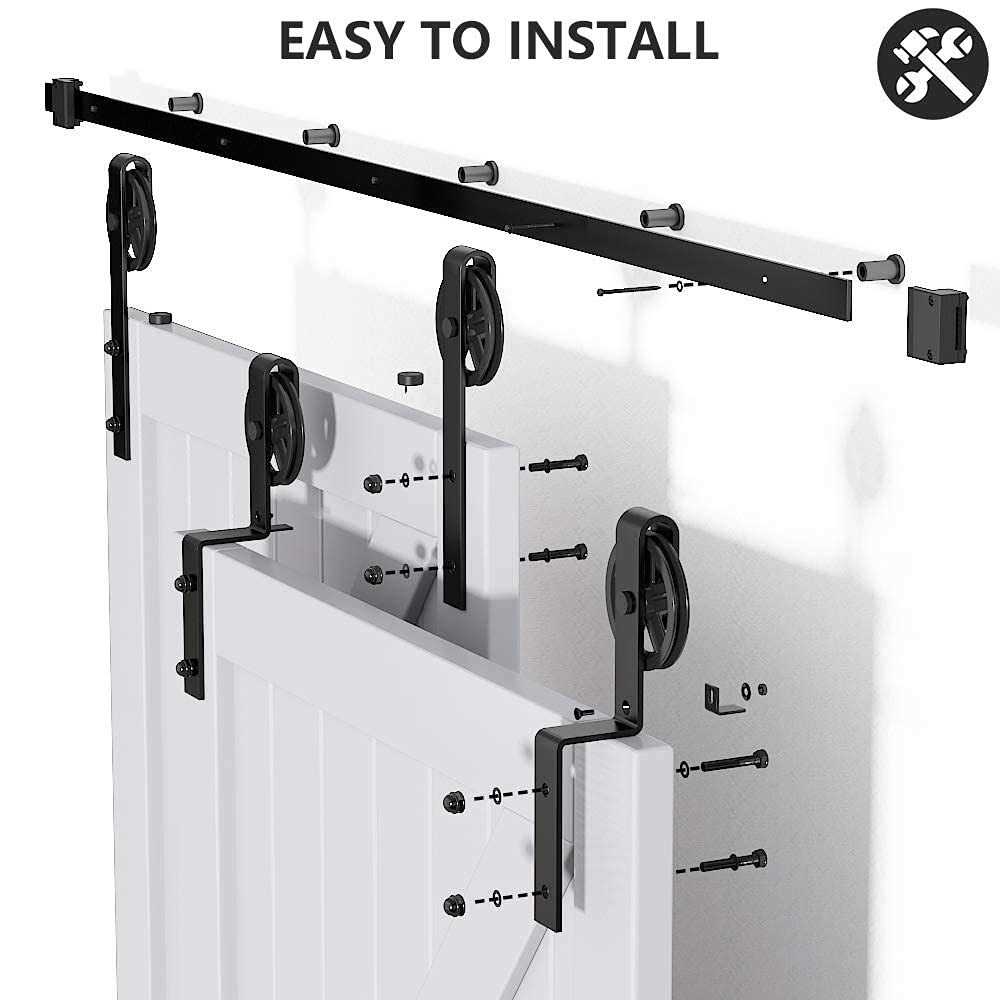 SKYSEN 6FT Heavy Duty Sliding Barn Door Hardware Single Track Bypass Double Door Kit - MT - Mrs Treak