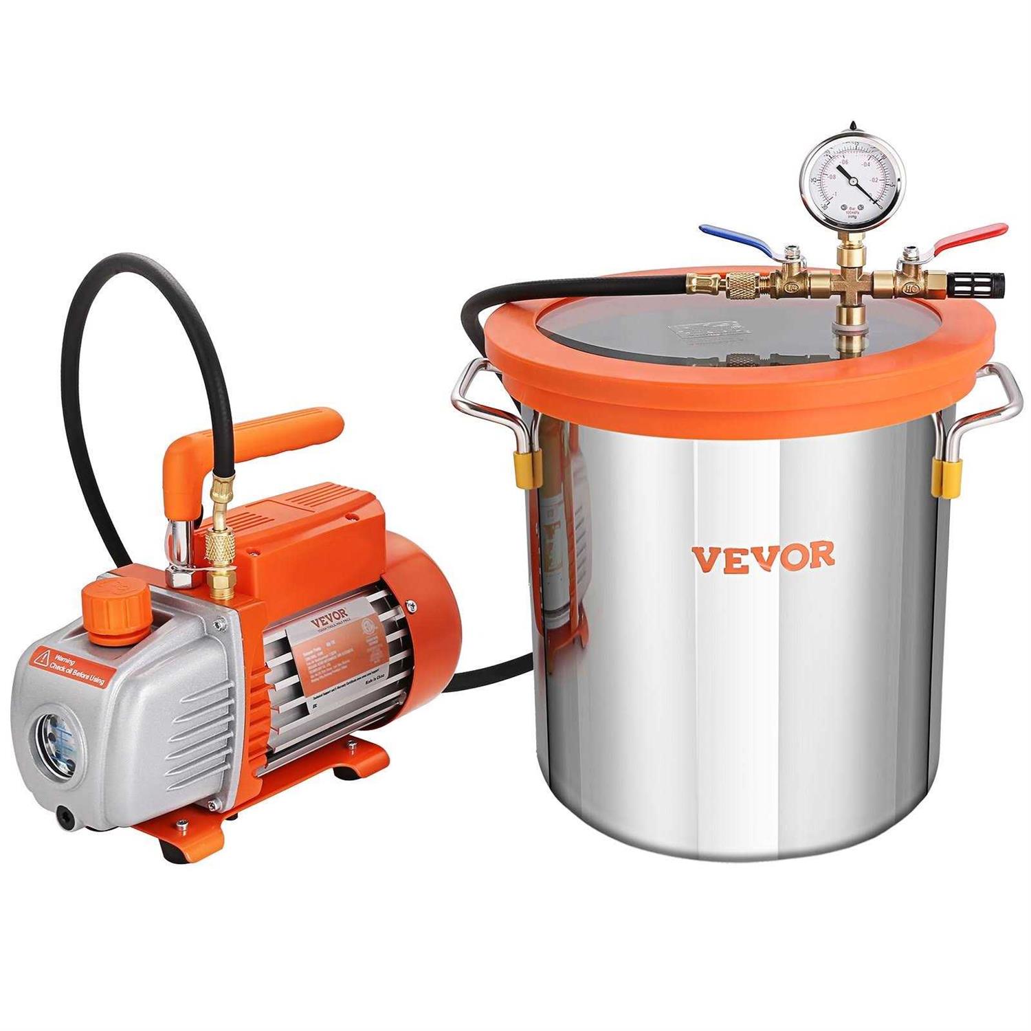 VEVOR Vacuum Pump 3 Gallon Vacuum Chamber w/ 4 Cfm Deep Vane Pump Purge Degas Epoxy Silicone Resin QCKTZKB3JLBXGT4CFV1 - MT - Mrs Treak
