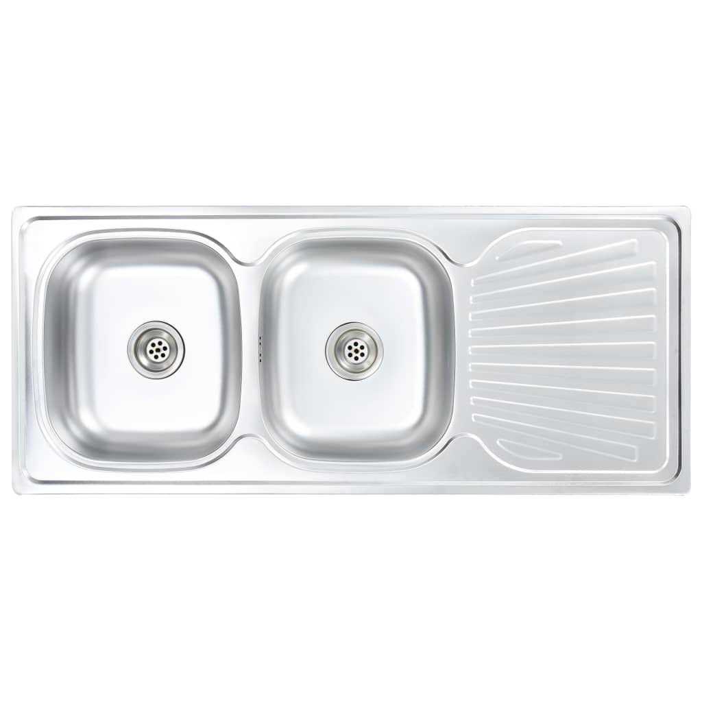 vidaXL Kitchen Sink with Drainer Set Silver 39.4×23.6×6.1 Stainless Steel - MT - Mrs Treak